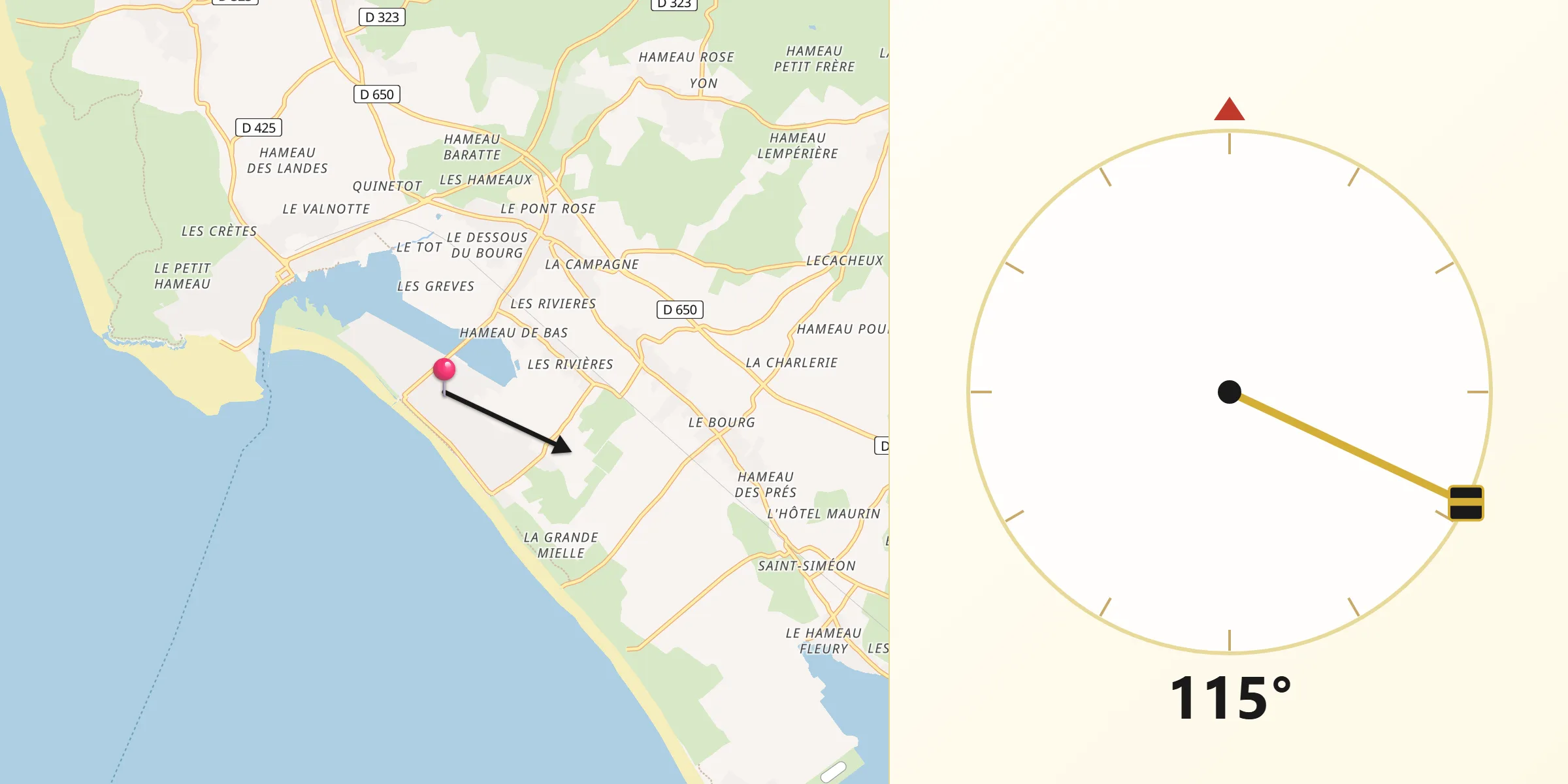 Direction vers la Qibla depuis Barneville-Plage