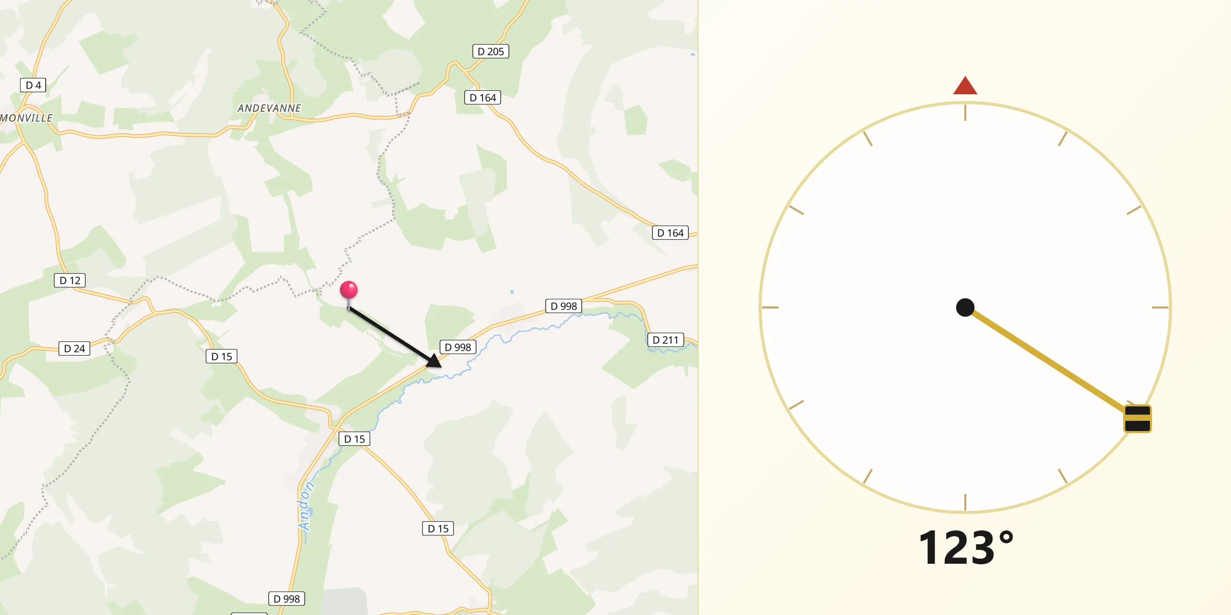 Direction vers la Qibla depuis Aincreville