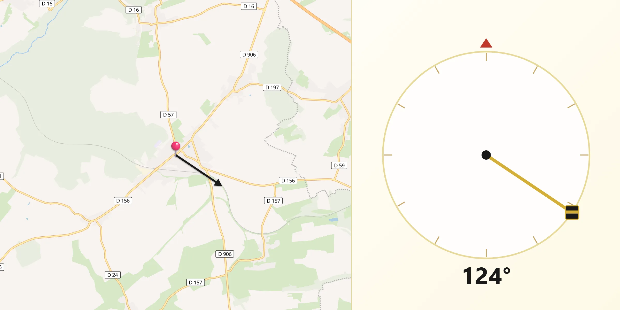 Direction vers la Qibla depuis Audun-le-Roman