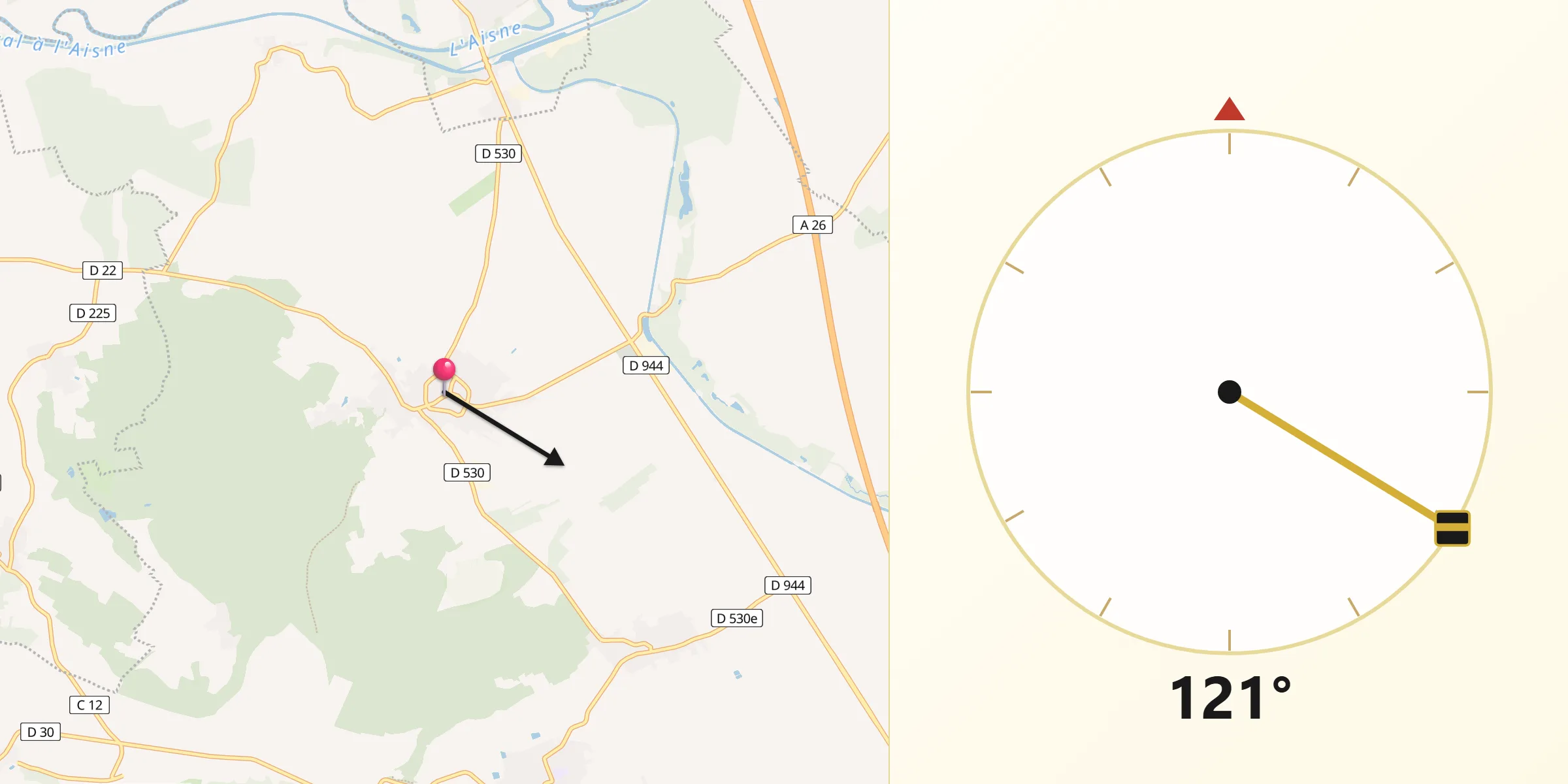 Direction vers la Qibla depuis Cormicy