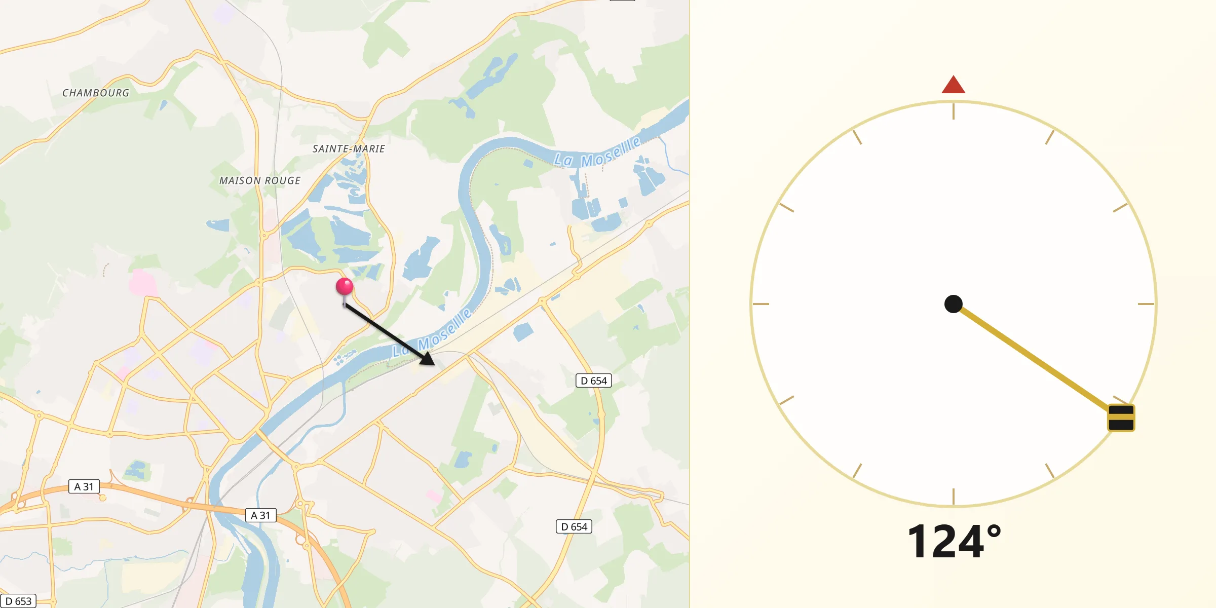Direction vers la Qibla depuis Manom