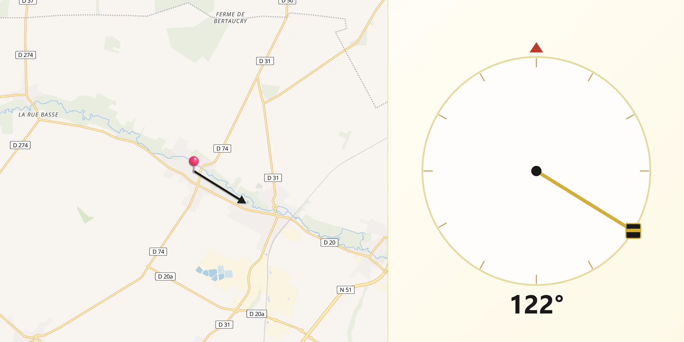 Direction vers la Qibla depuis Boult-sur-Suippe