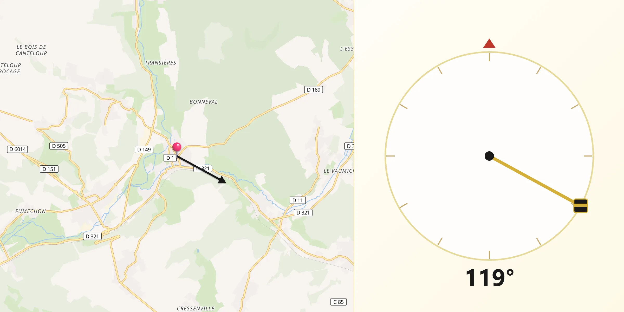 Direction vers la Qibla depuis Charleval
