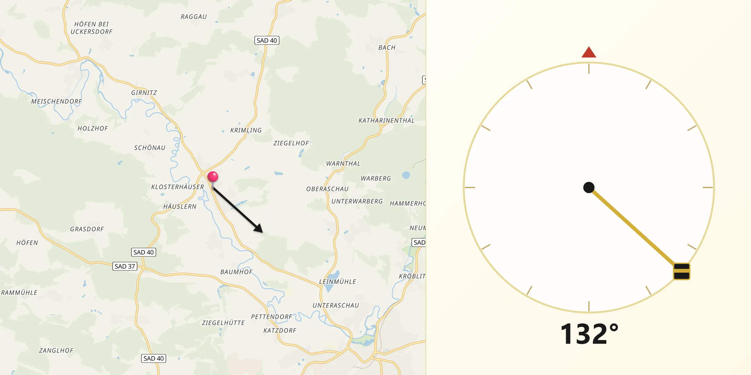 Qibla-Richtung von Schwarzhofen