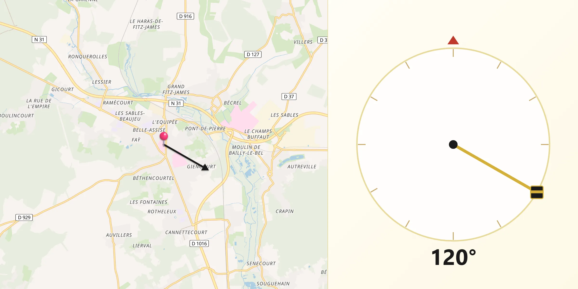 Direction vers la Qibla depuis Clermont
