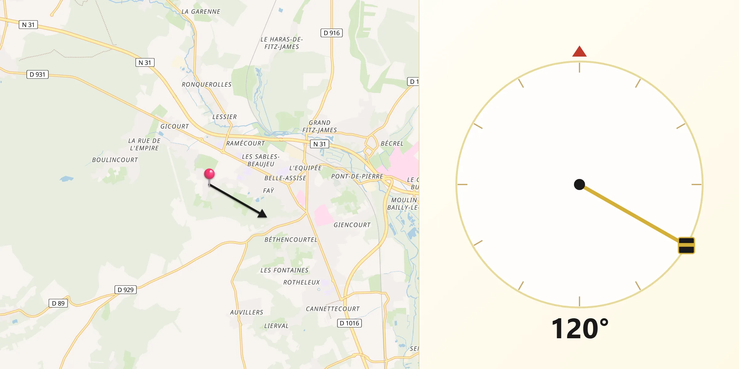 Direction vers la Qibla depuis Agnetz
