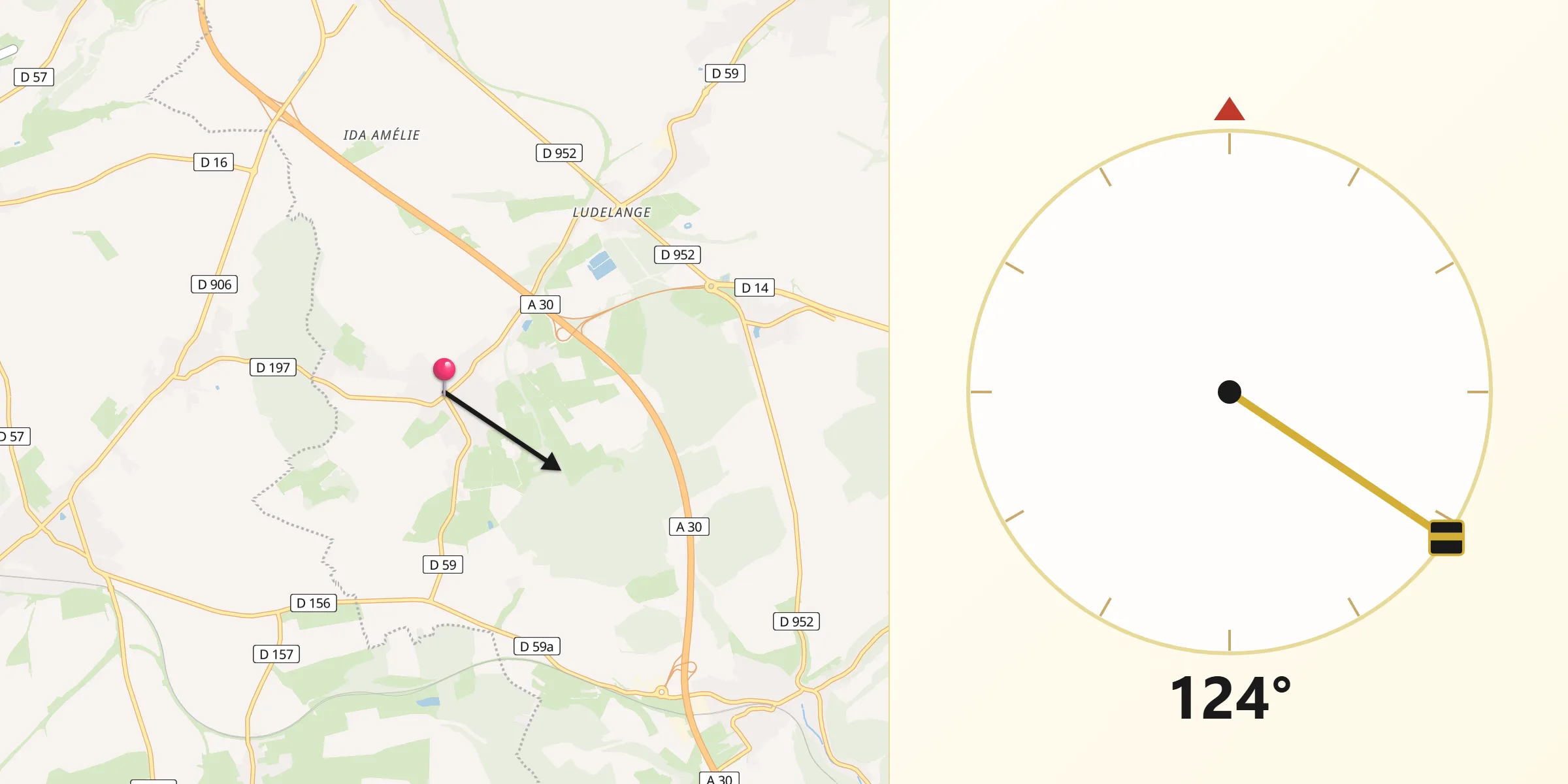Direction vers la Qibla depuis Boulange