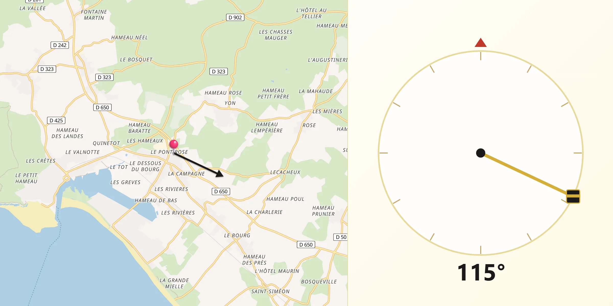 Direction vers la Qibla depuis Barneville-Carteret