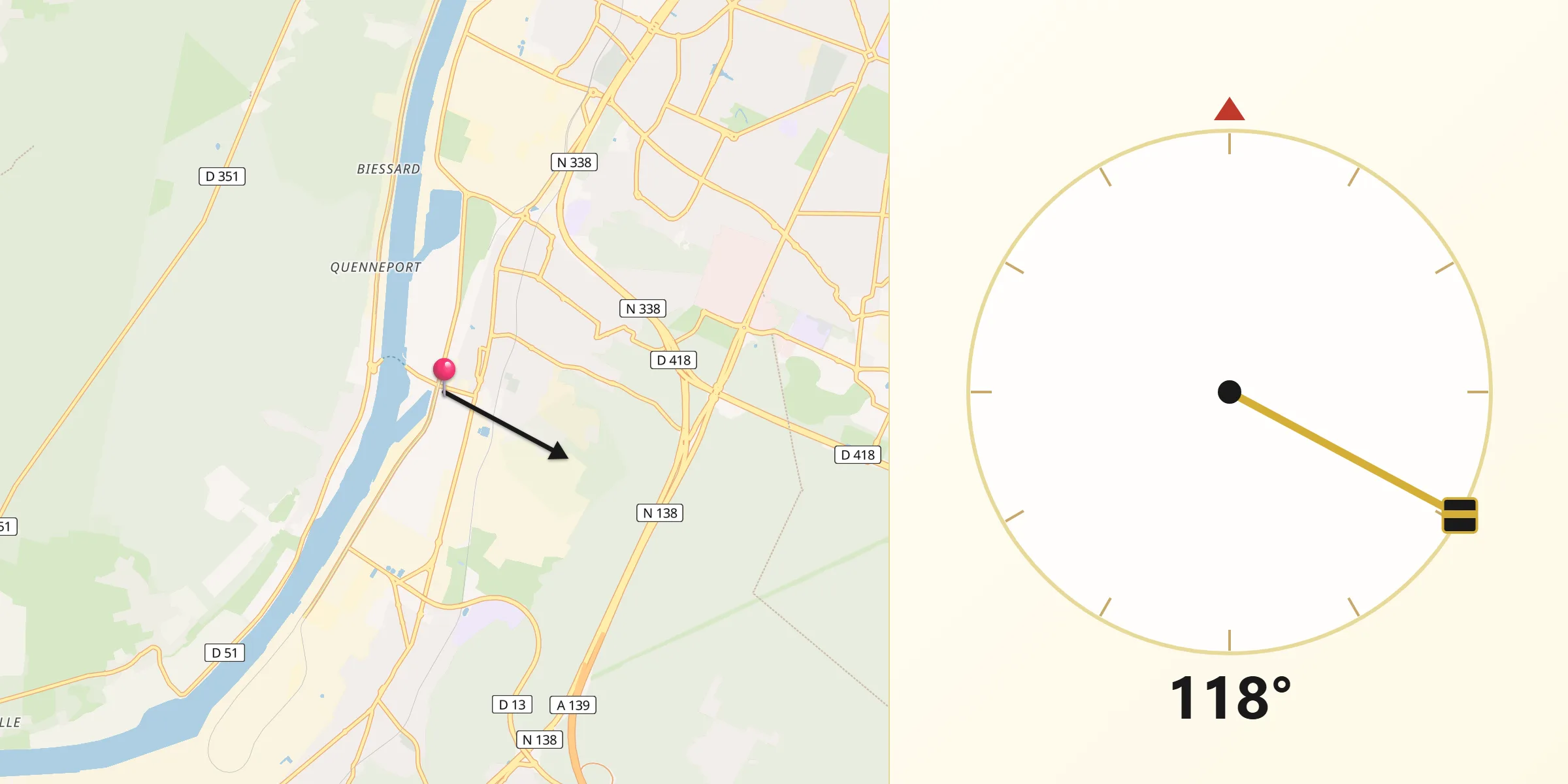 Direction vers la Qibla depuis Petit-Couronne