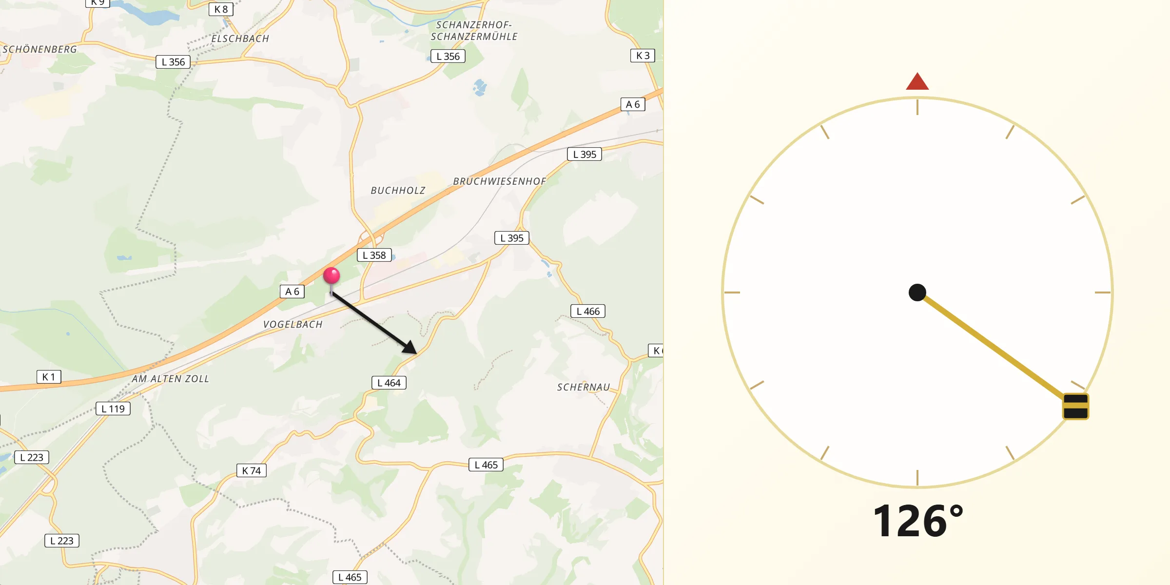Qibla-Richtung von Bruchmühlbach-Miesau