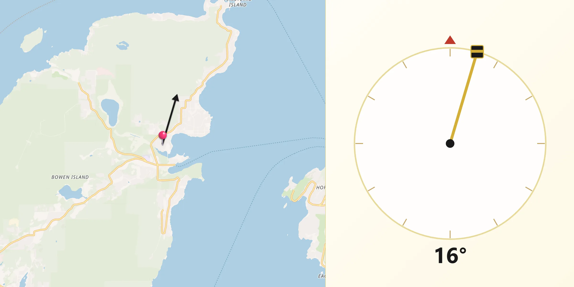 Qibla Direction from Bowen Island