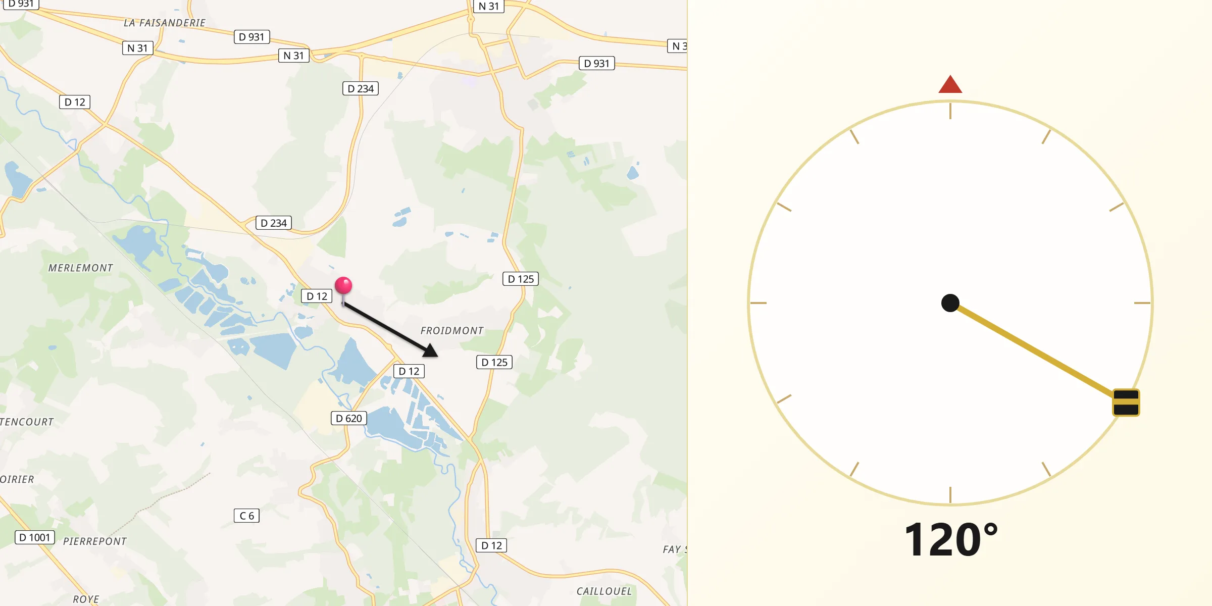 Direction vers la Qibla depuis Bailleul-sur-Thérain