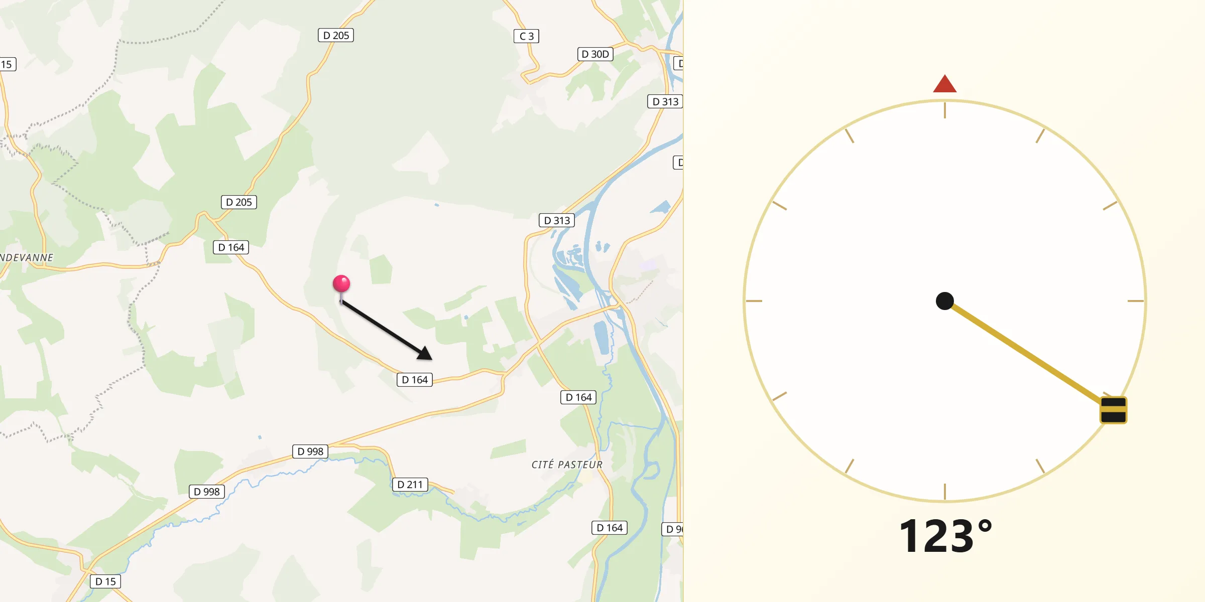 Direction vers la Qibla depuis Doulcon