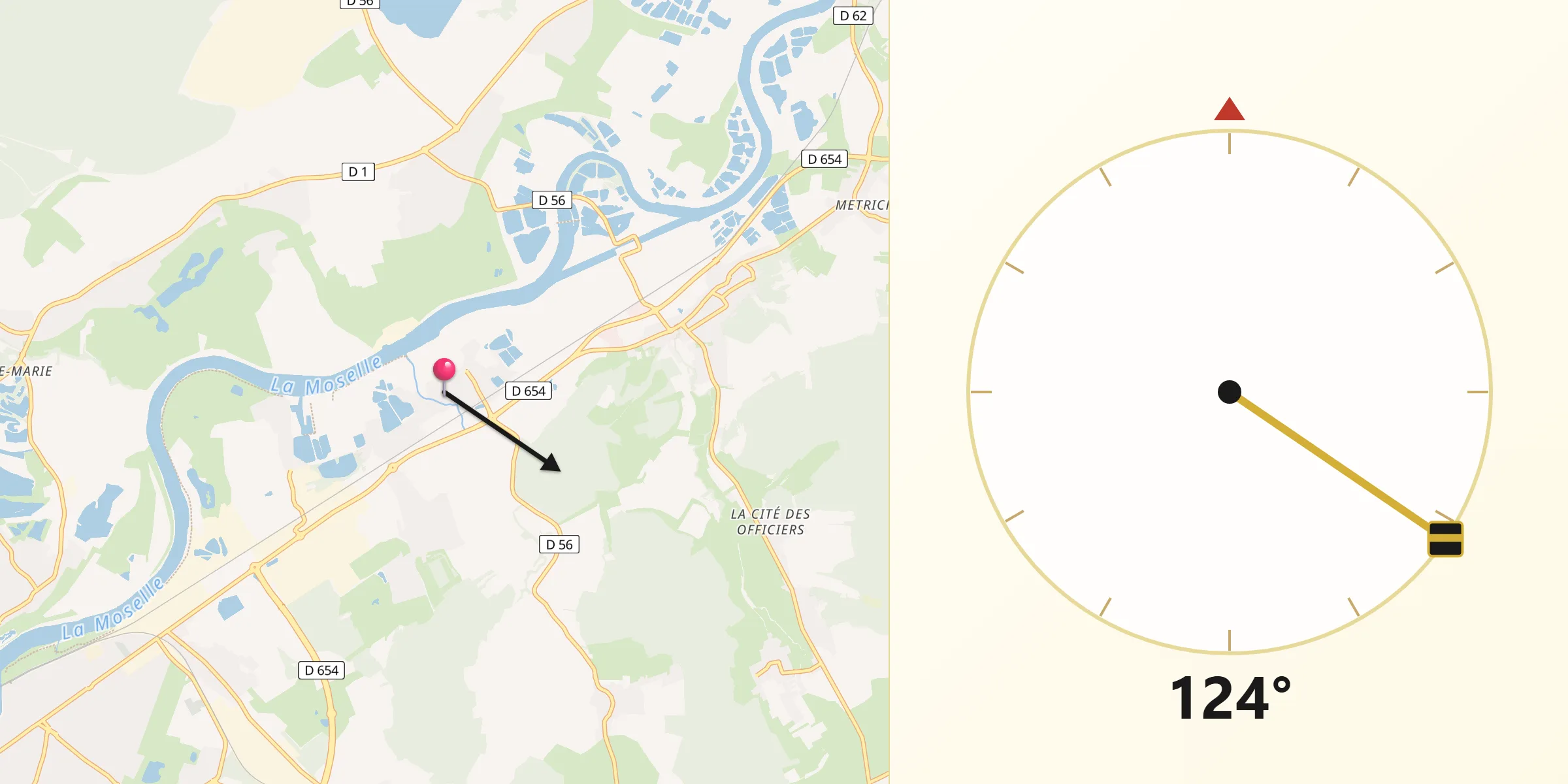 Direction vers la Qibla depuis Basse-Ham