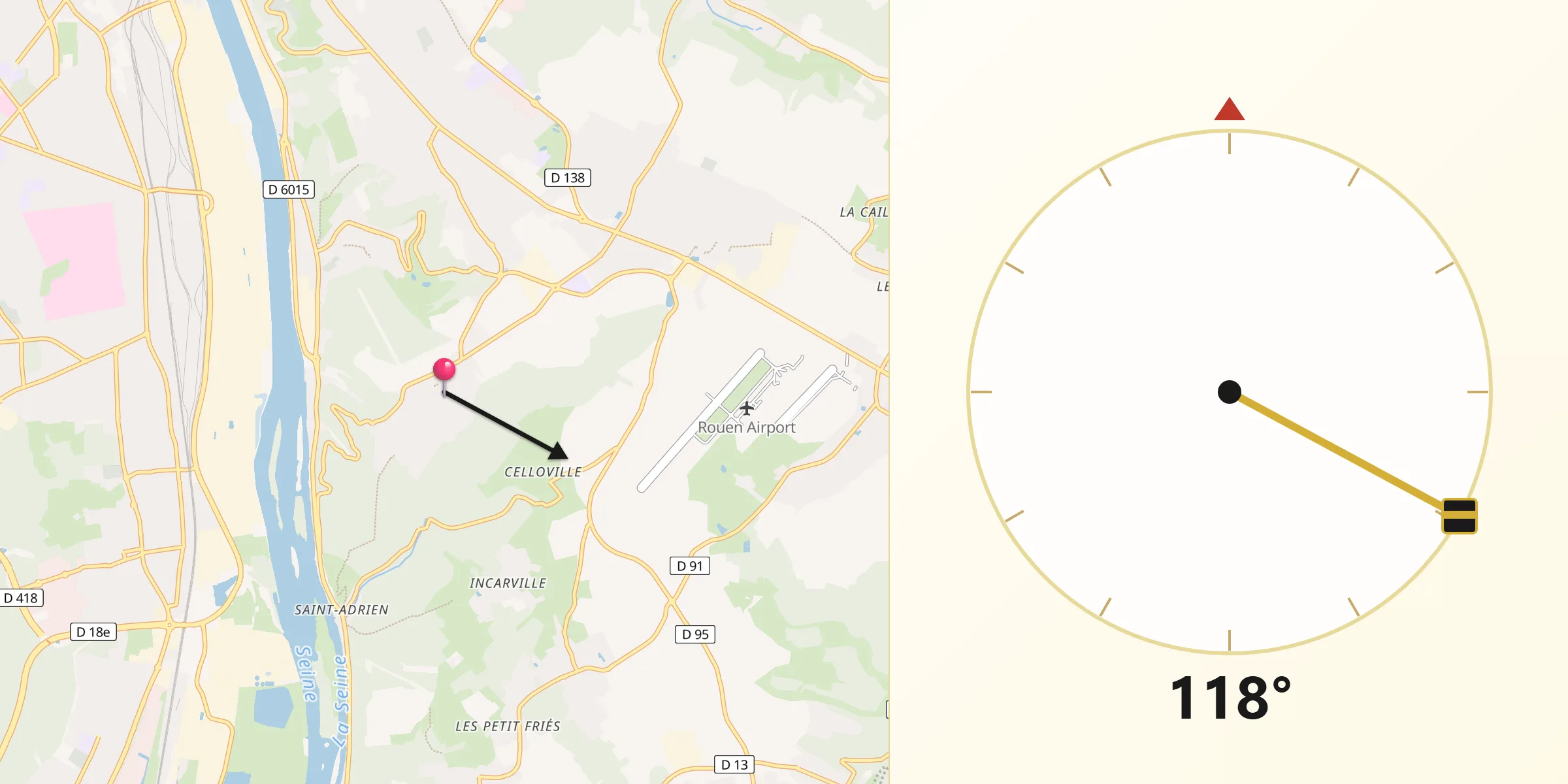 Direction vers la Qibla depuis Belbeuf