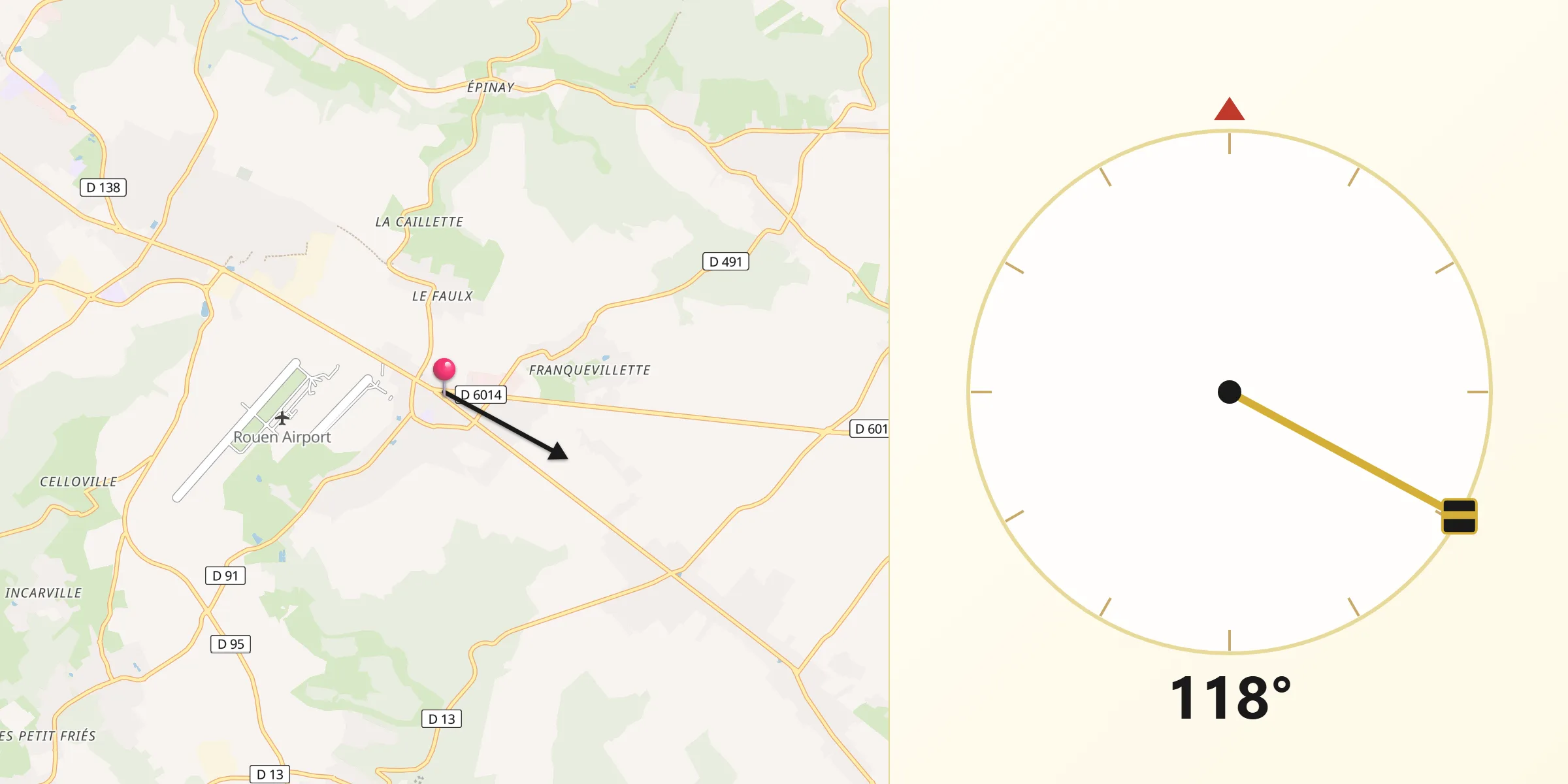 Direction vers la Qibla depuis Boos