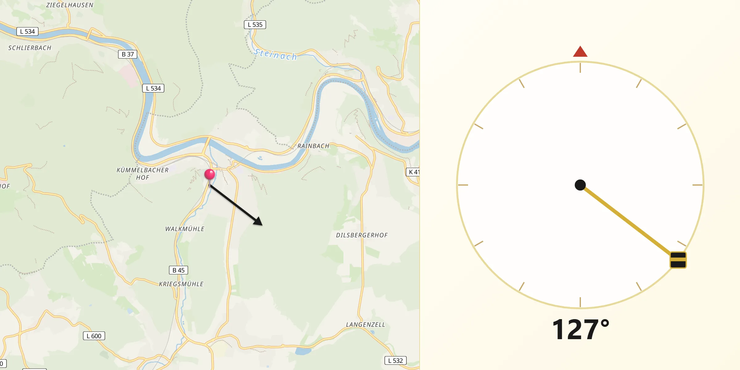 Qibla-Richtung von Neckargemünd