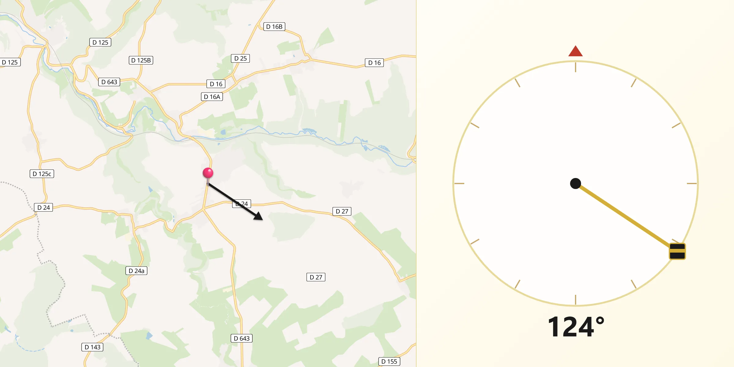 Direction vers la Qibla depuis Mercy-le-Bas