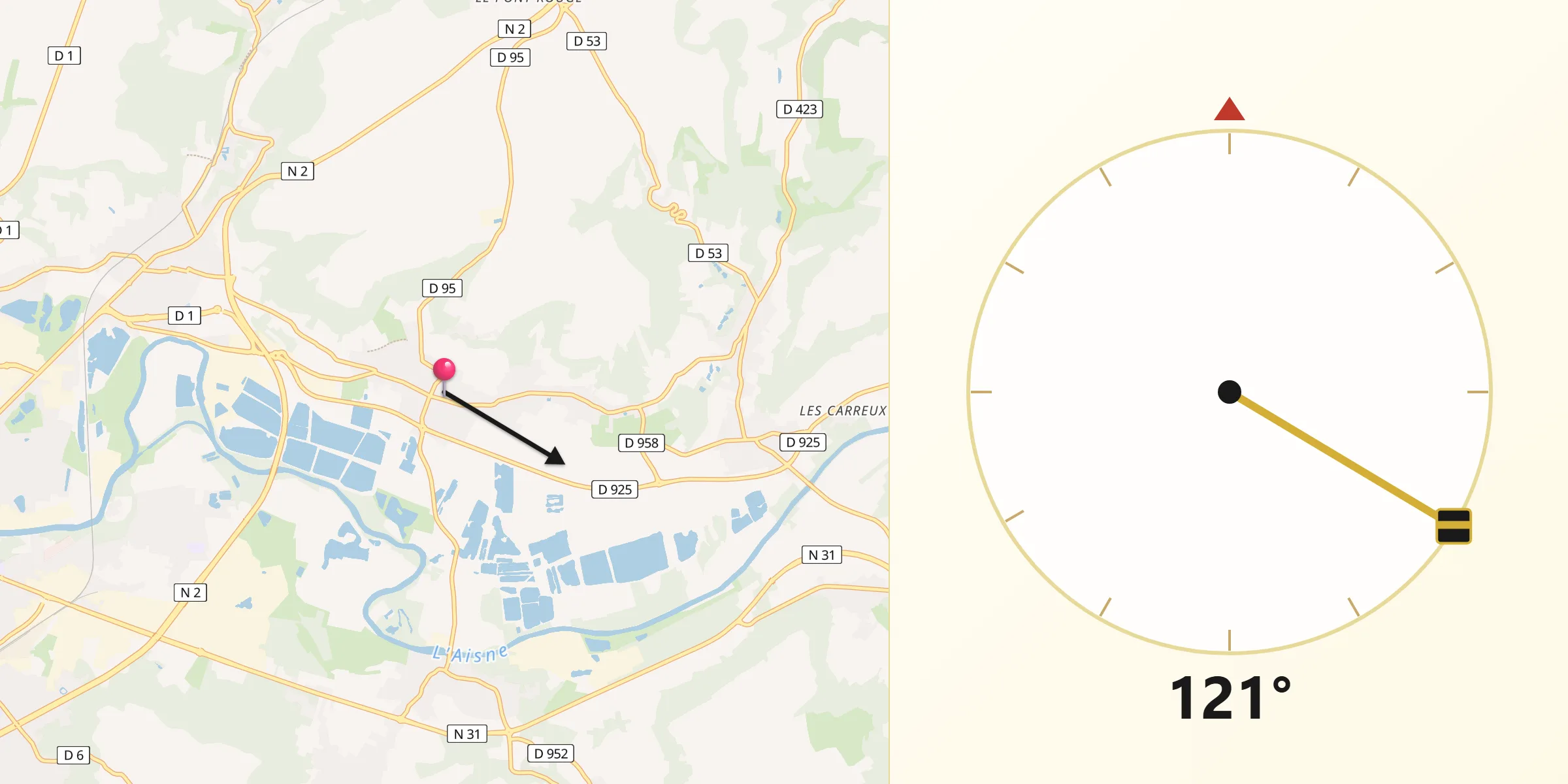Direction vers la Qibla depuis Bucy-le-Long