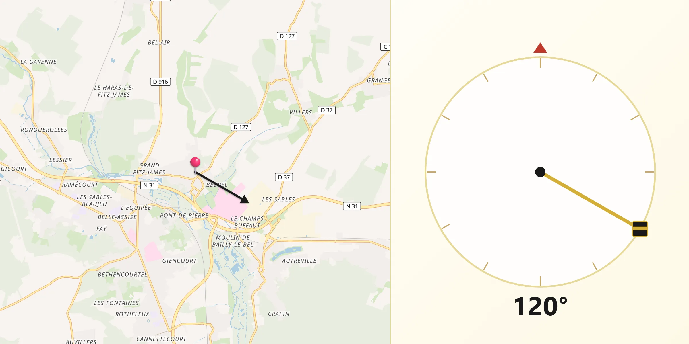 Direction vers la Qibla depuis Fitz-James