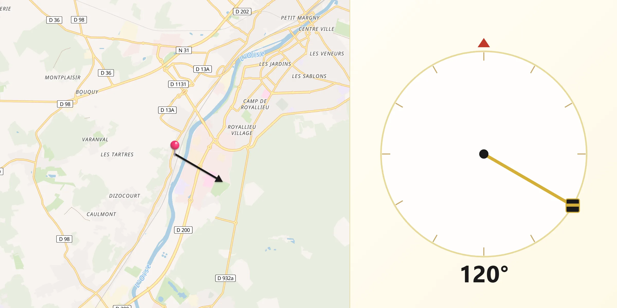 Direction vers la Qibla depuis Jaux