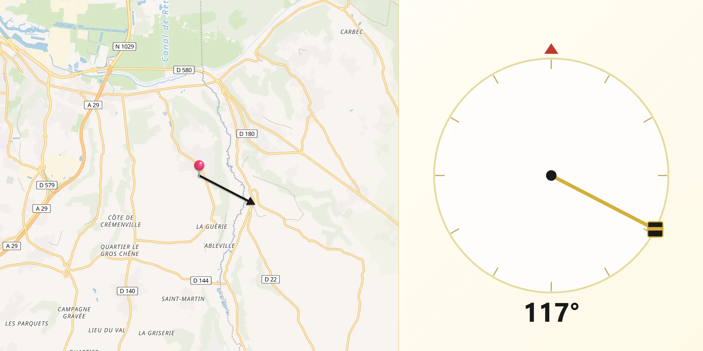 Direction vers la Qibla depuis Ablon