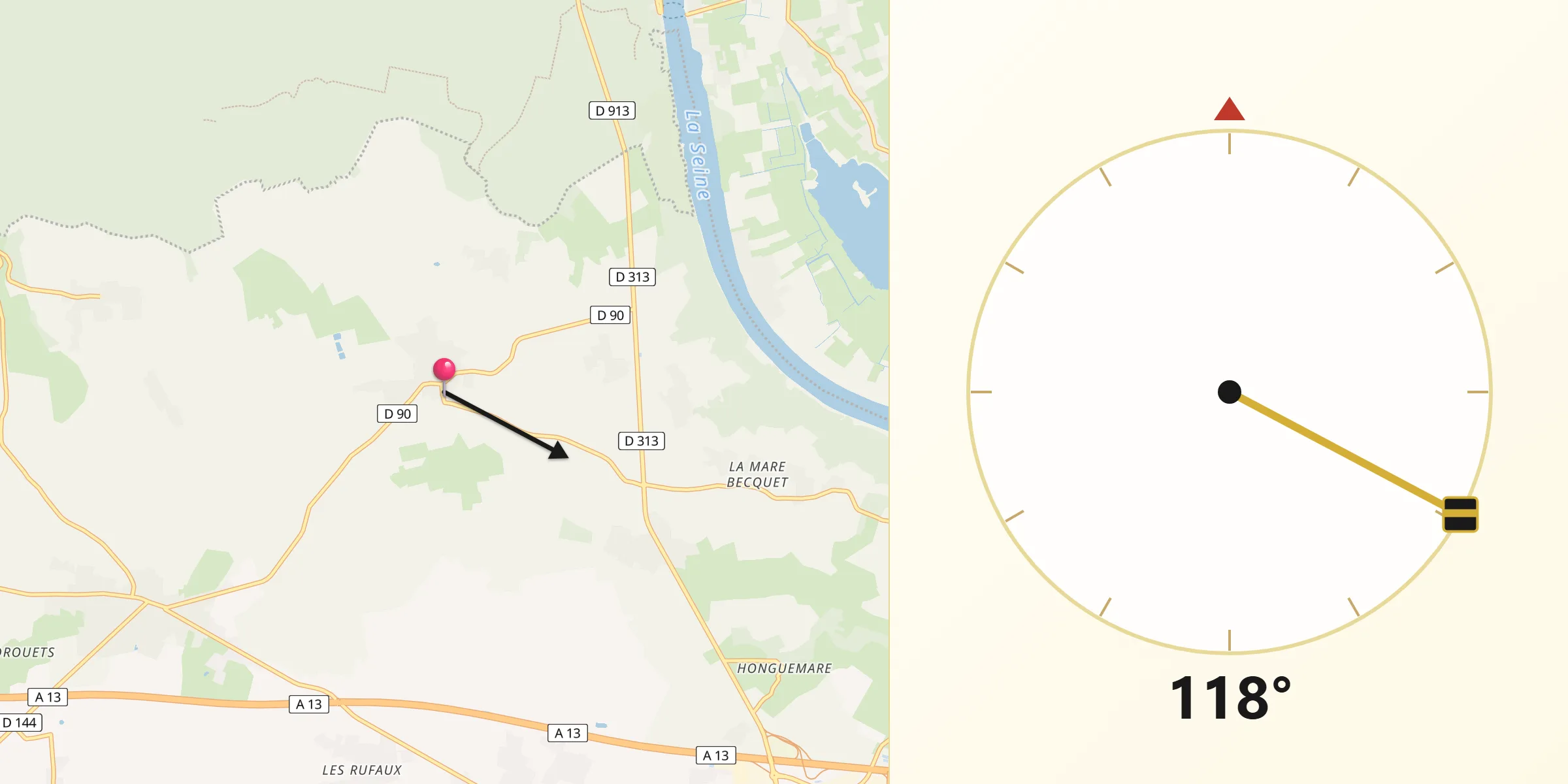 Direction vers la Qibla depuis Hauville