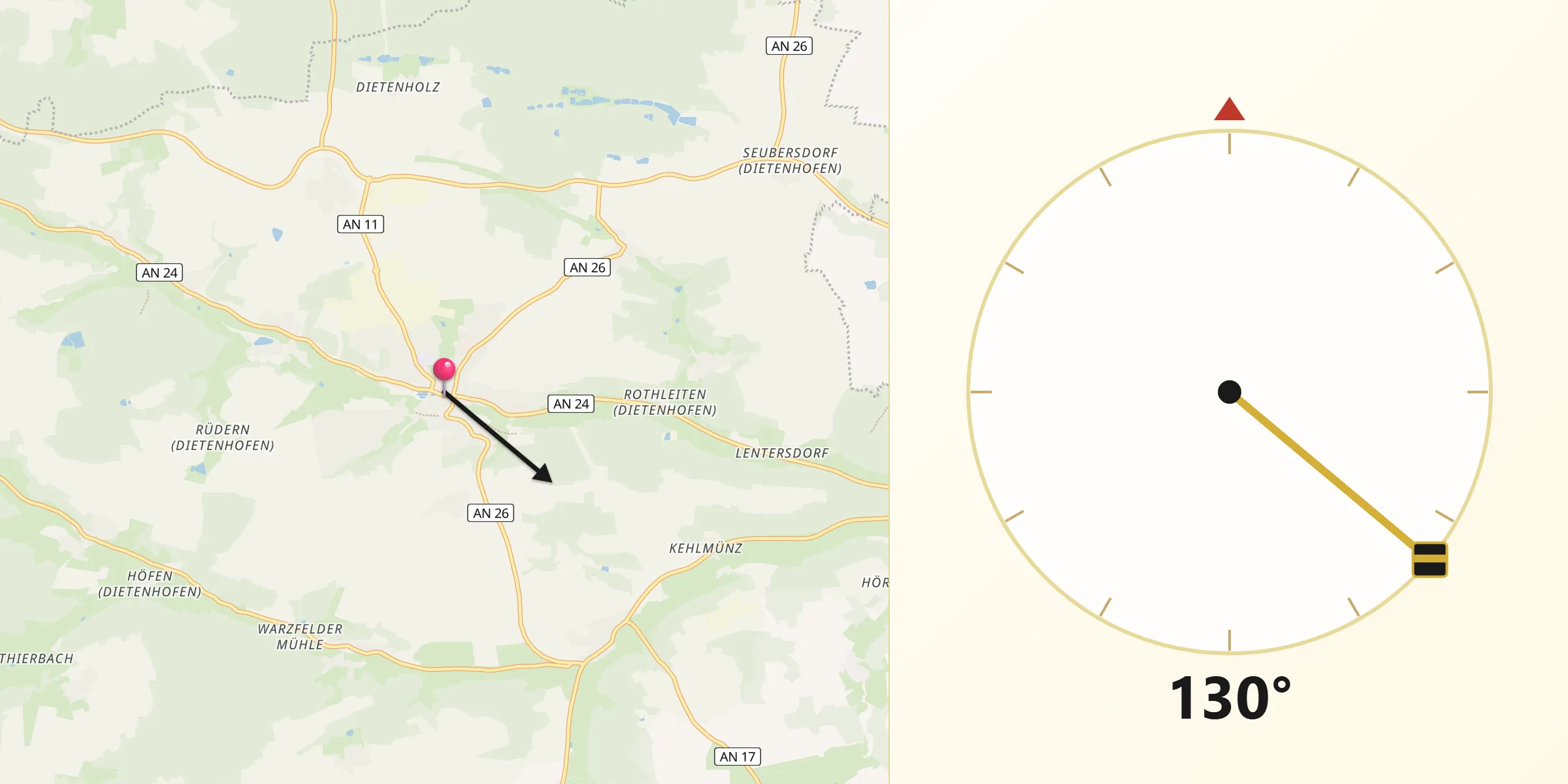 Qibla-Richtung von Dietenhofen