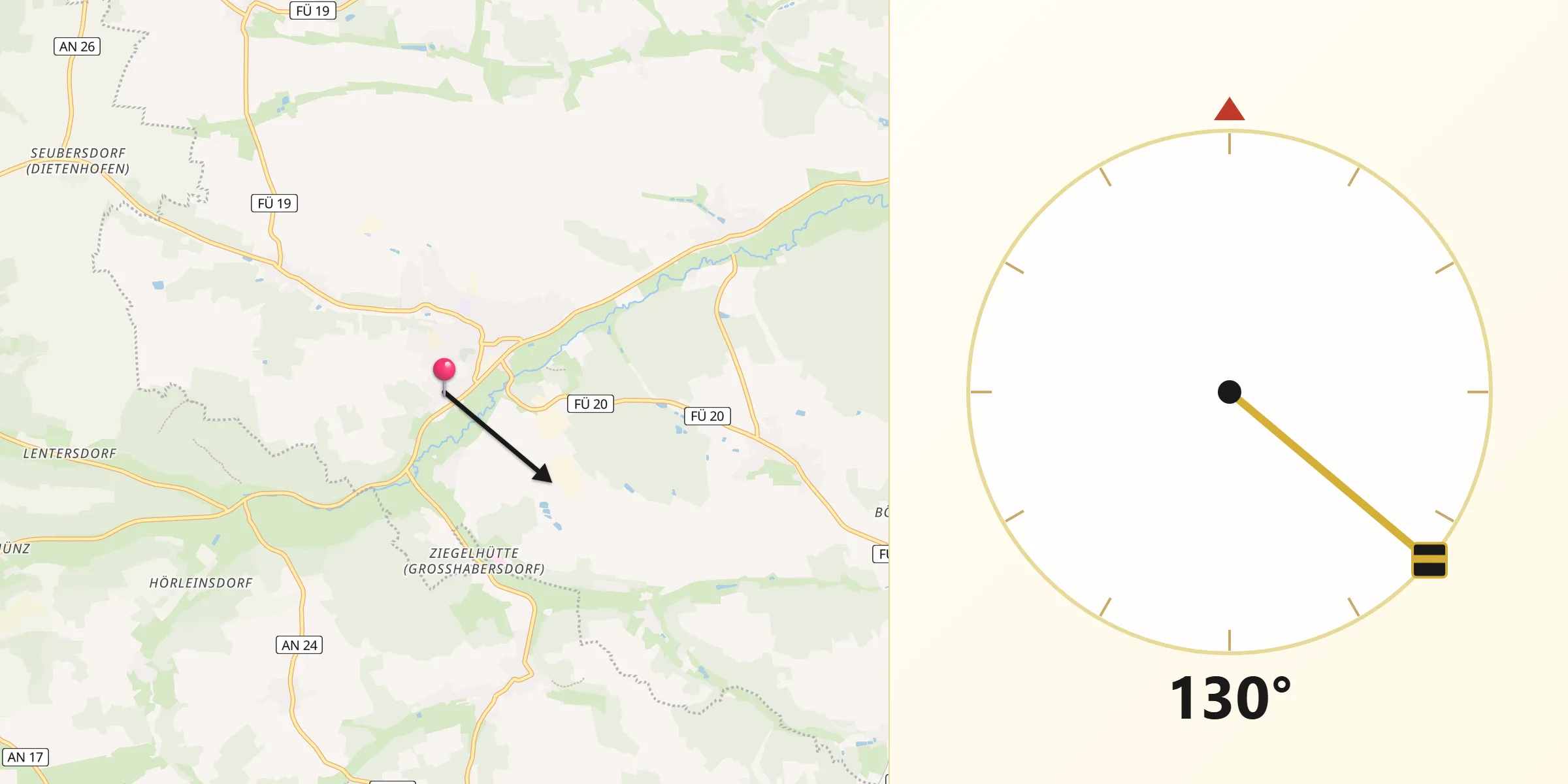 Qibla-Richtung von Großhabersdorf
