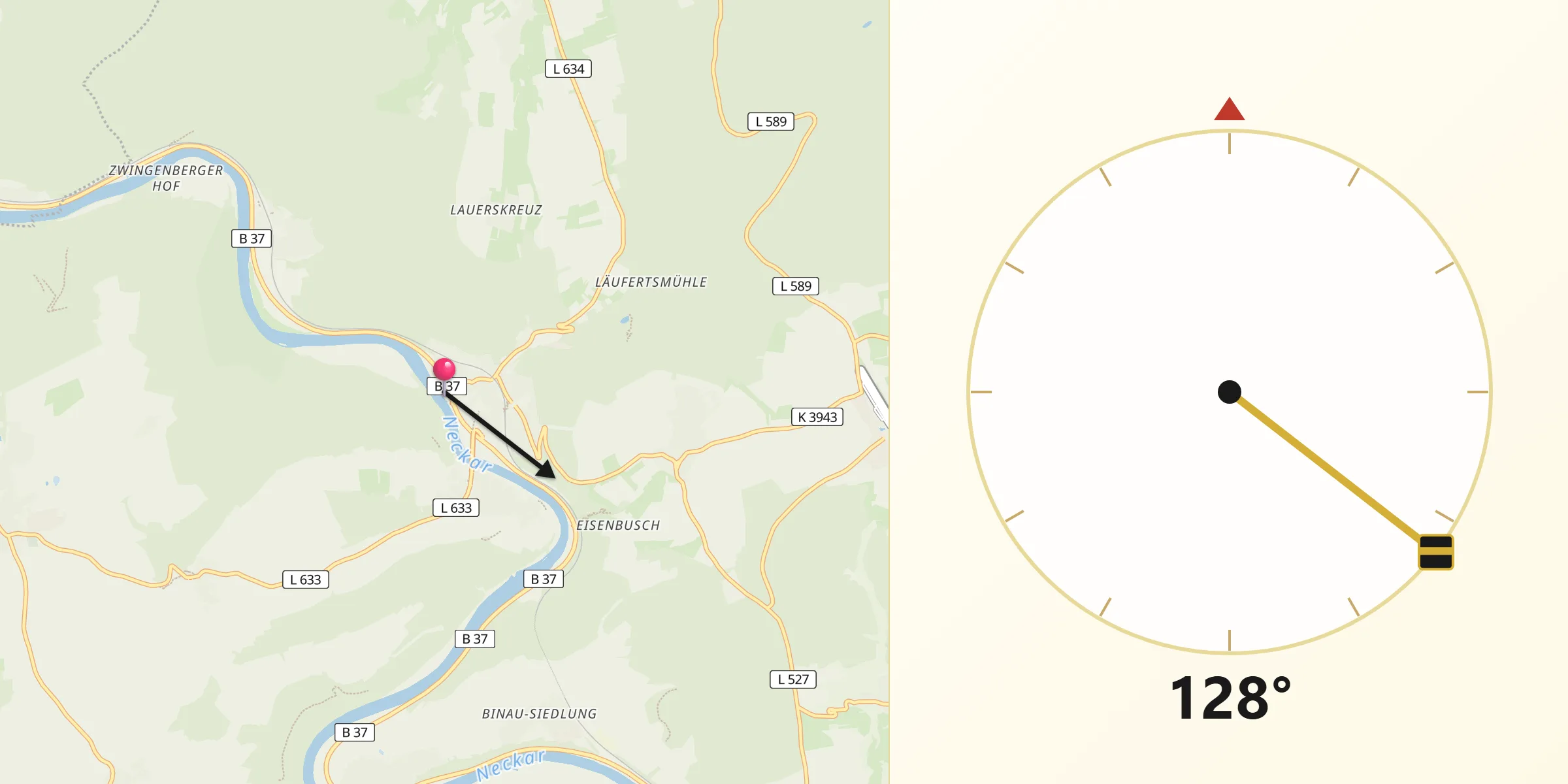 Qibla-Richtung von Neckargerach