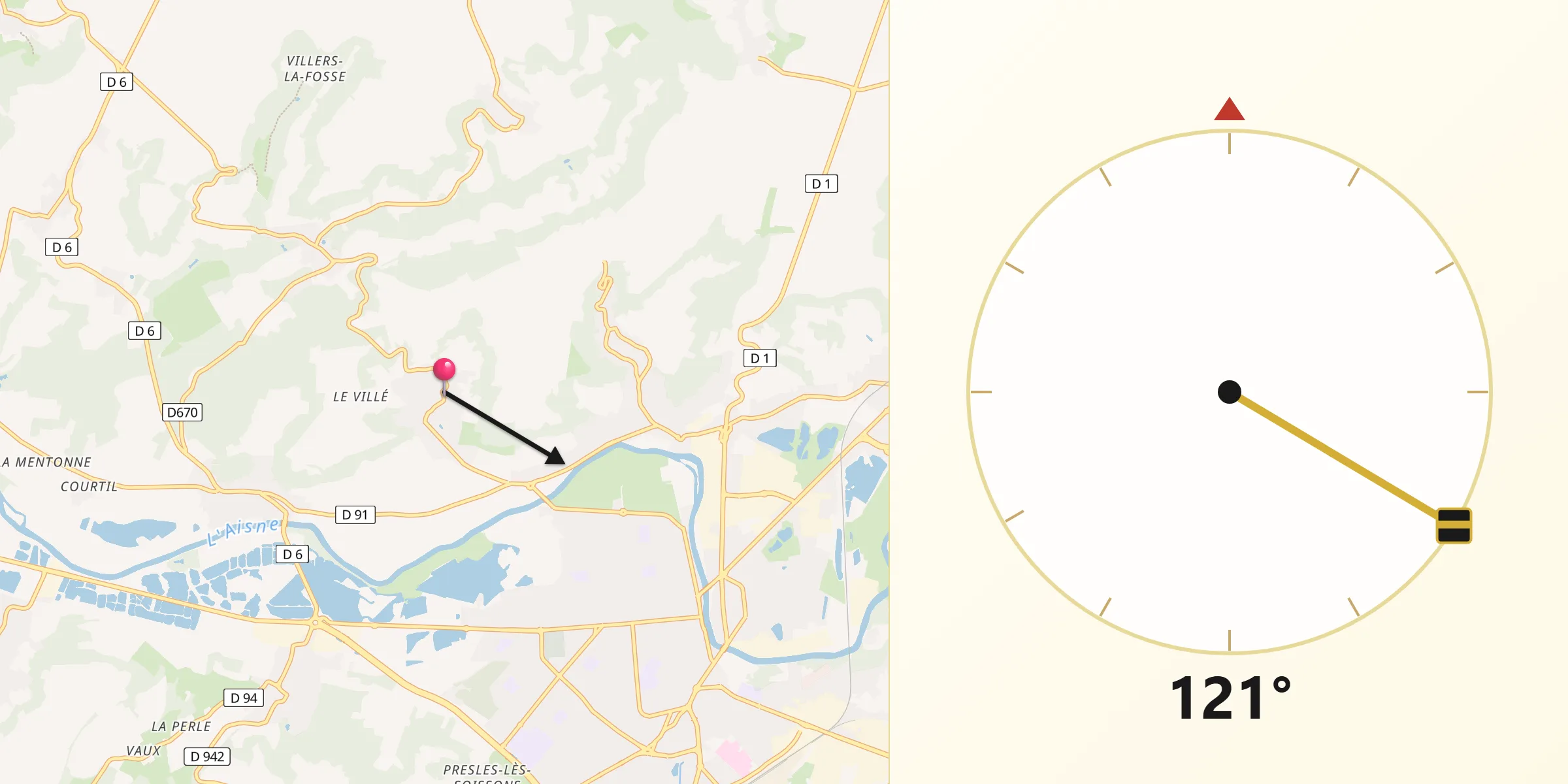 Direction vers la Qibla depuis Pasly