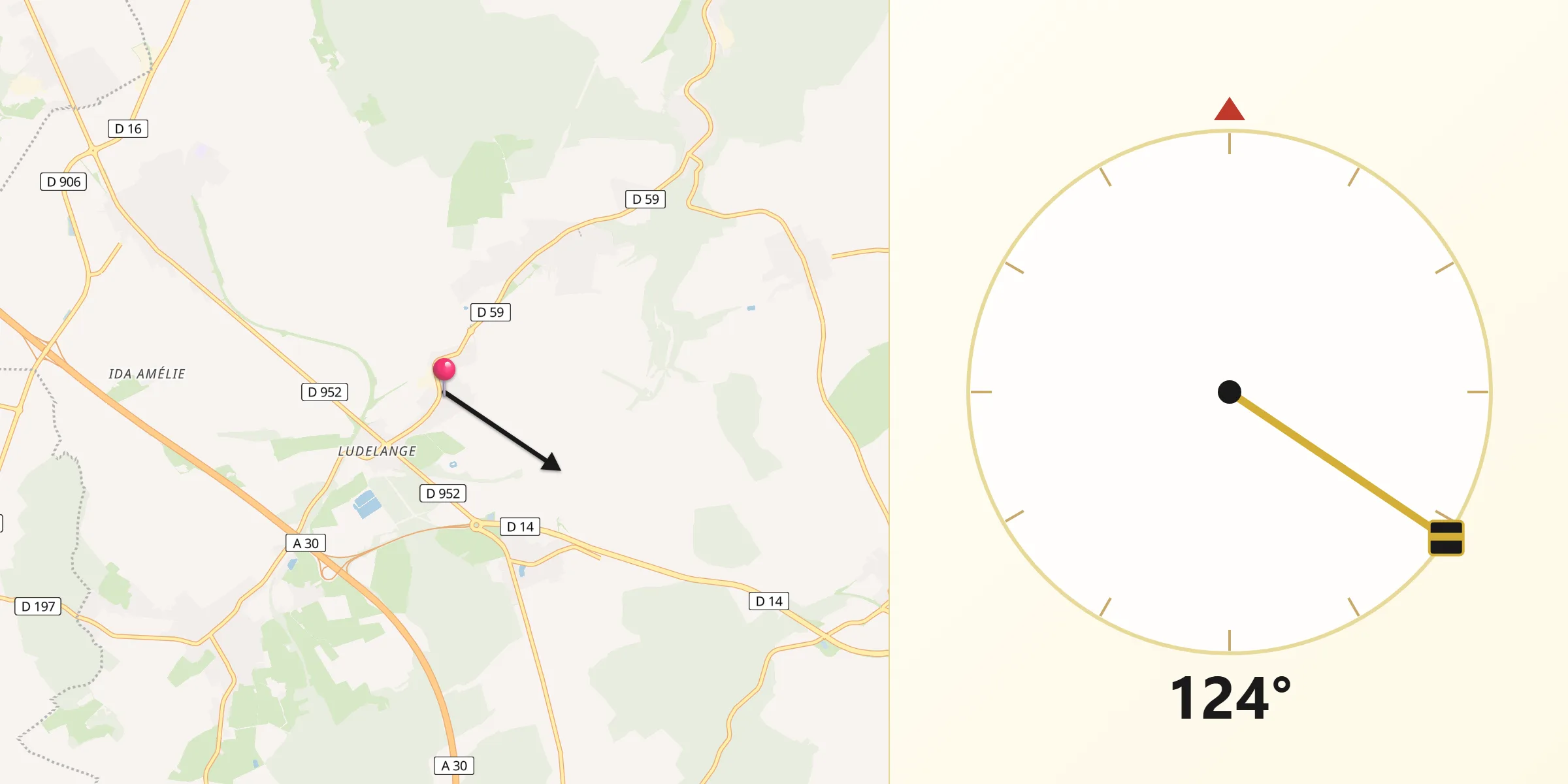 Direction vers la Qibla depuis Tressange