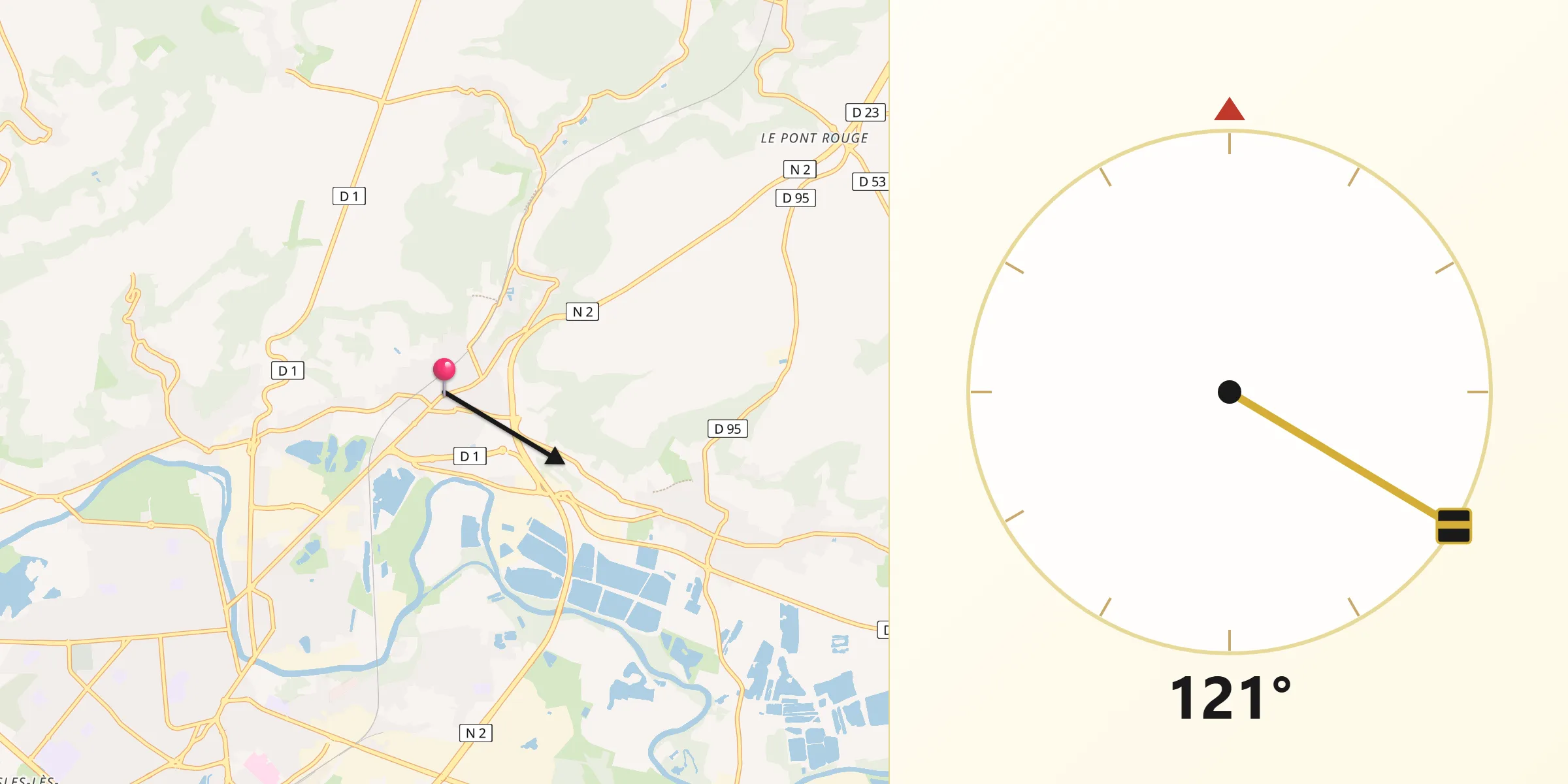 Direction vers la Qibla depuis Crouy