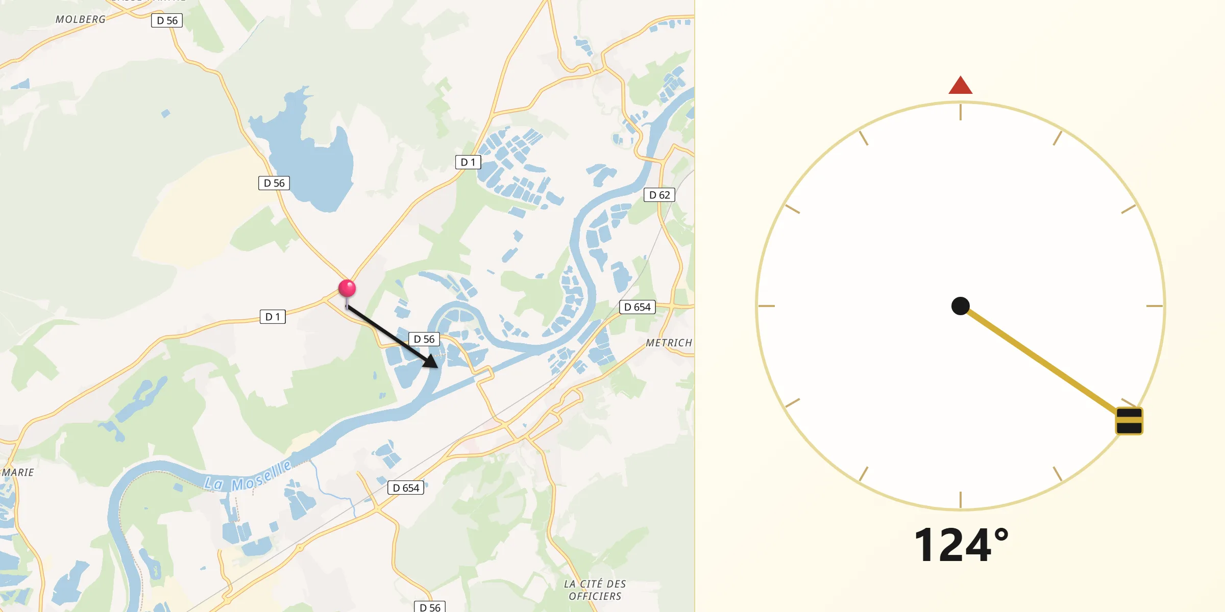 Direction vers la Qibla depuis Cattenom