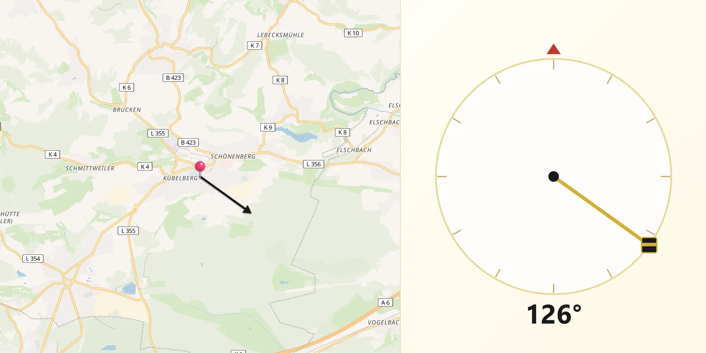 Qibla-Richtung von Schönenberg-Kübelberg