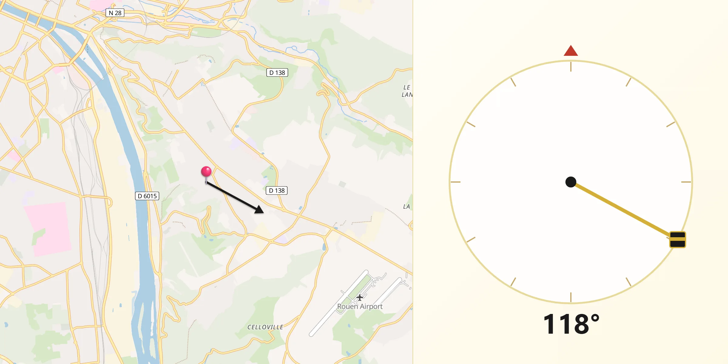 Direction vers la Qibla depuis Amfreville-la-Mi-Voie