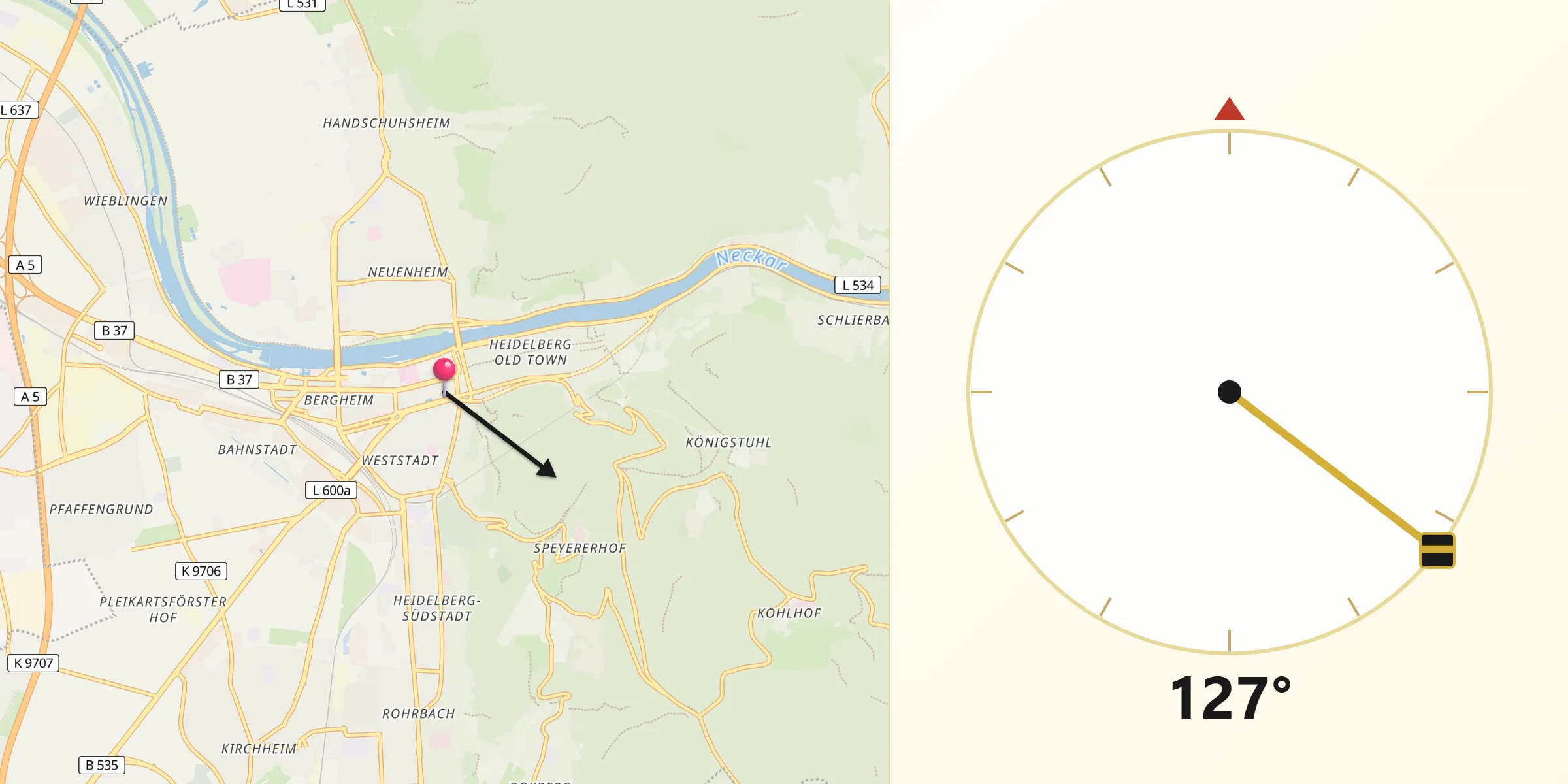 Qibla-Richtung von Heidelberg
