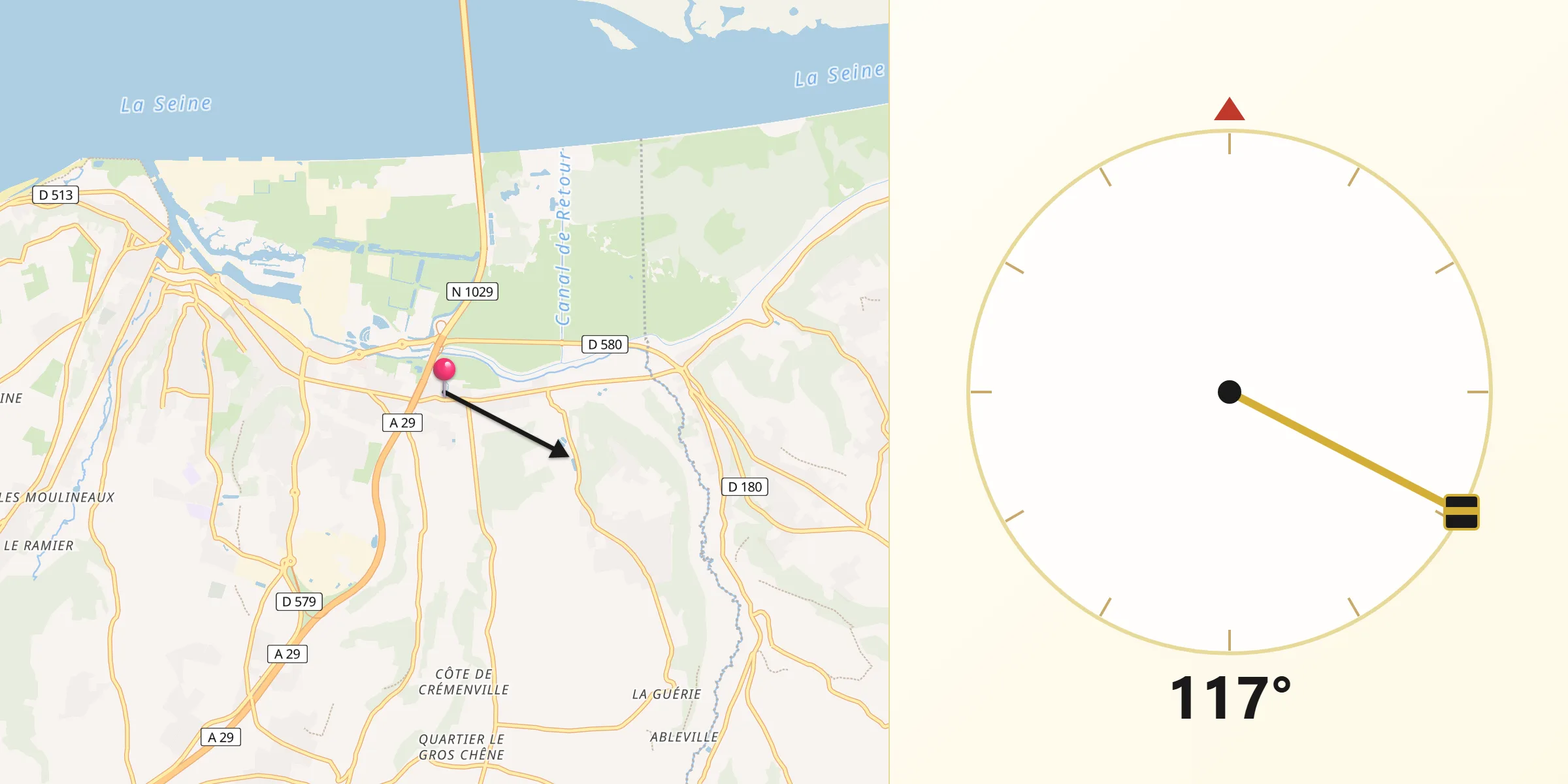 Direction vers la Qibla depuis La Rivière-Saint-Sauveur