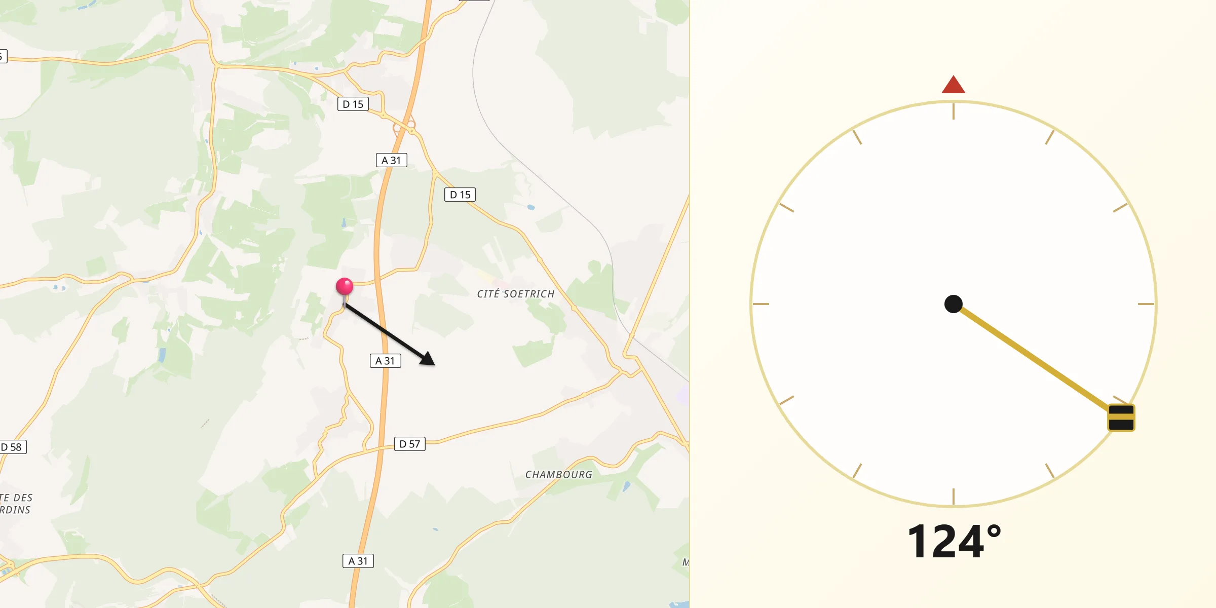 Direction vers la Qibla depuis Entrange