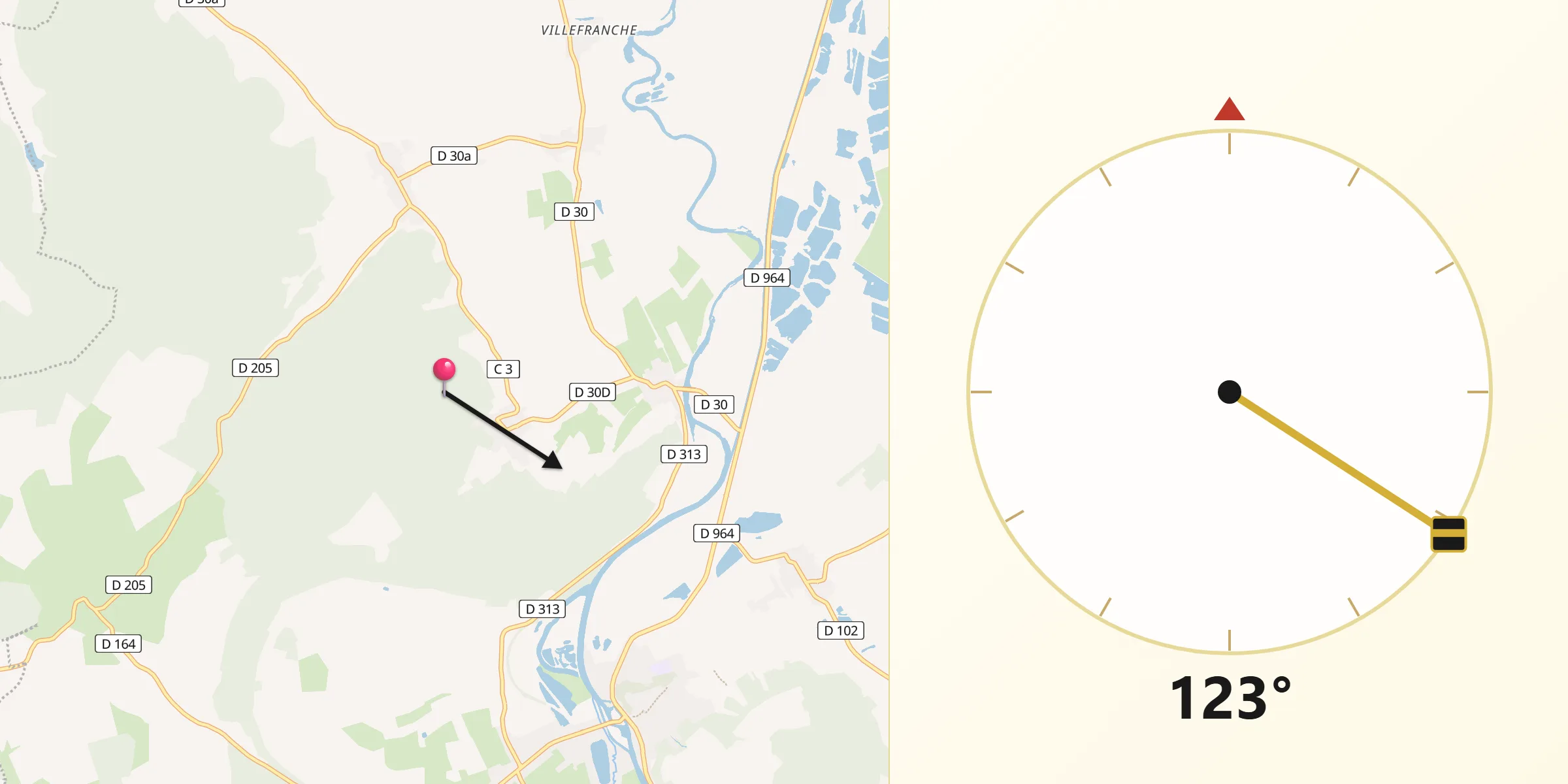 Direction vers la Qibla depuis Sassey-sur-Meuse
