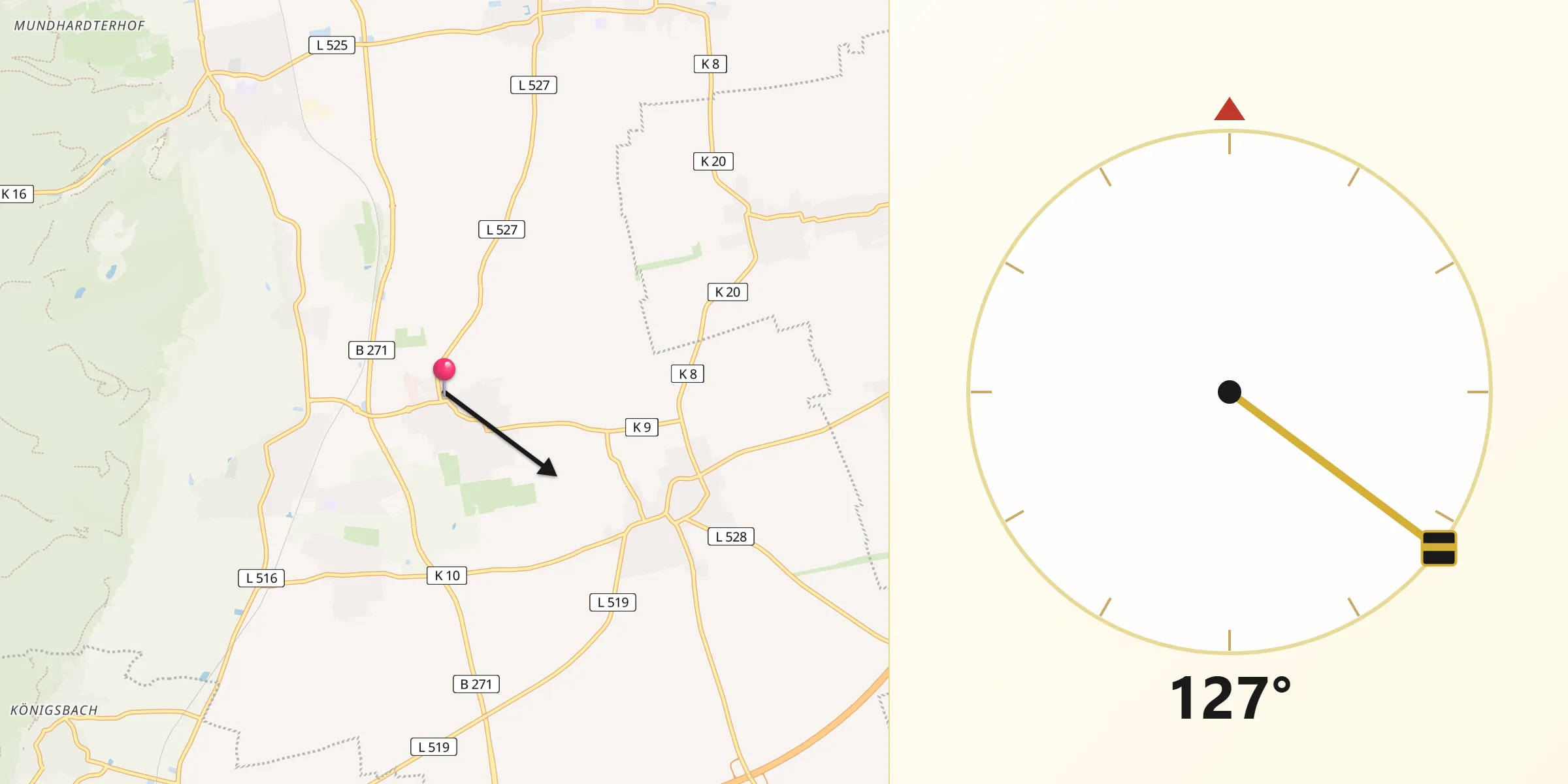 Qibla-Richtung von Niederkirchen bei Deidesheim