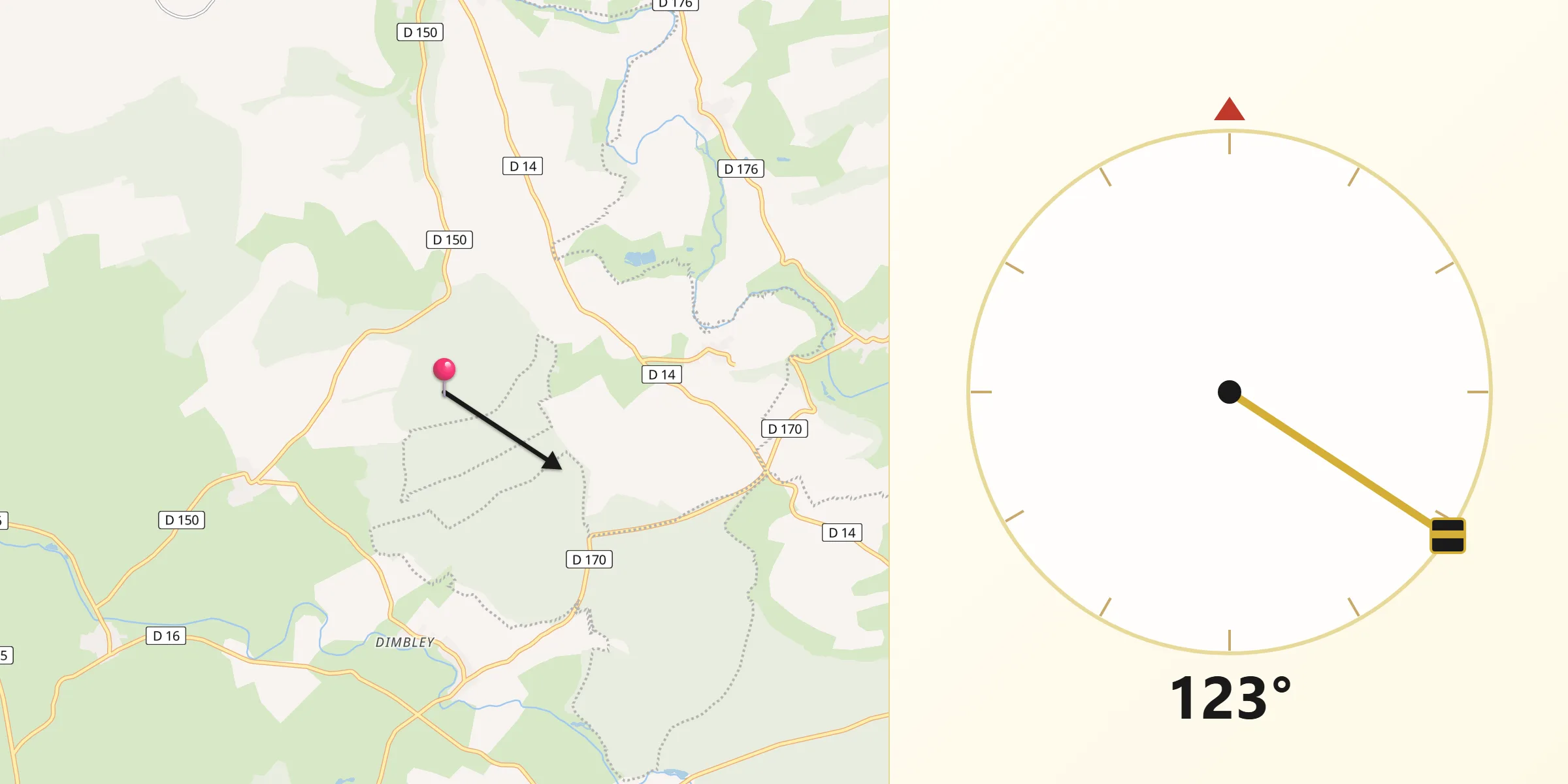 Direction vers la Qibla depuis Rupt-sur-Othain