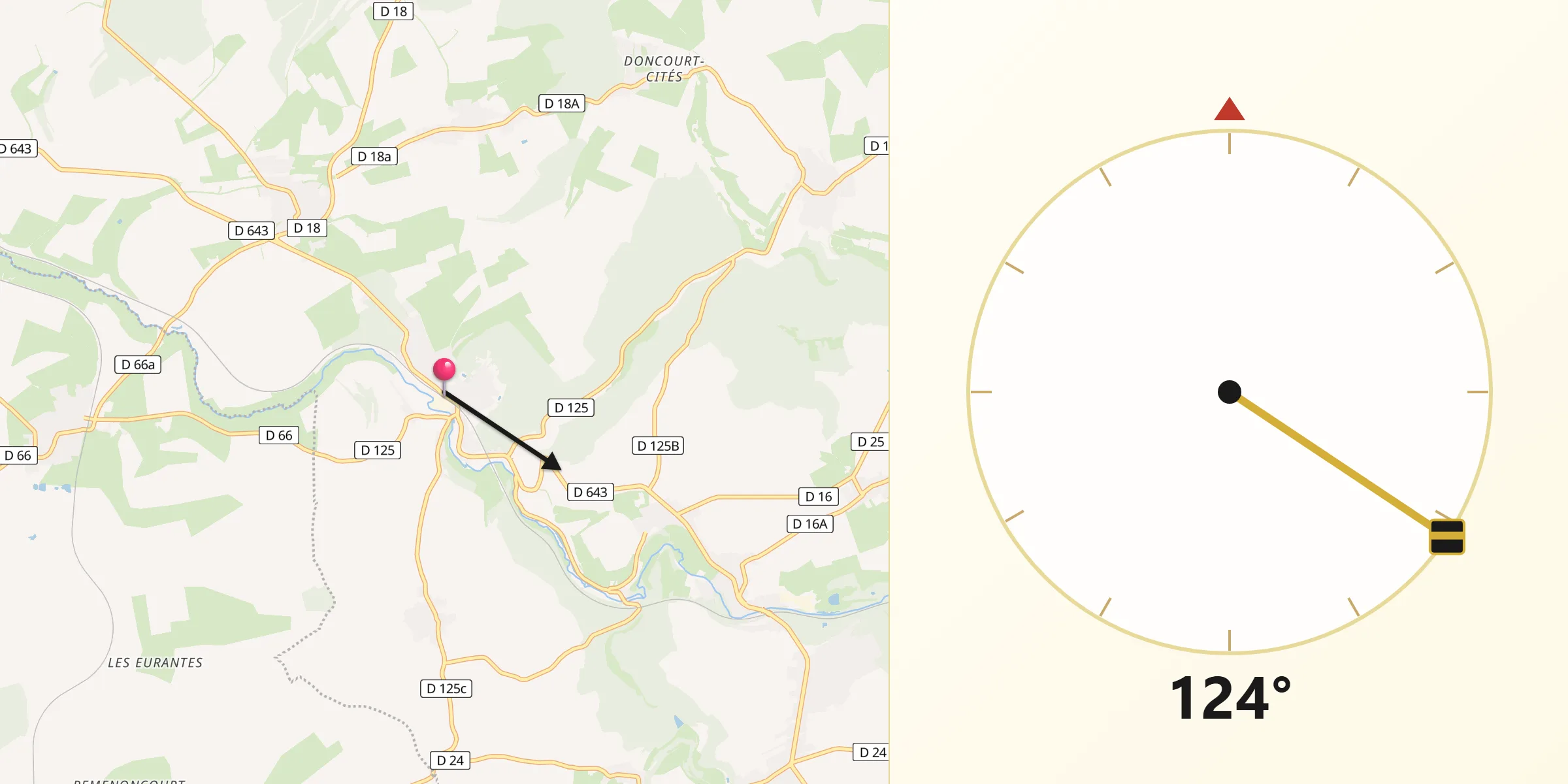 Direction vers la Qibla depuis Pierrepont