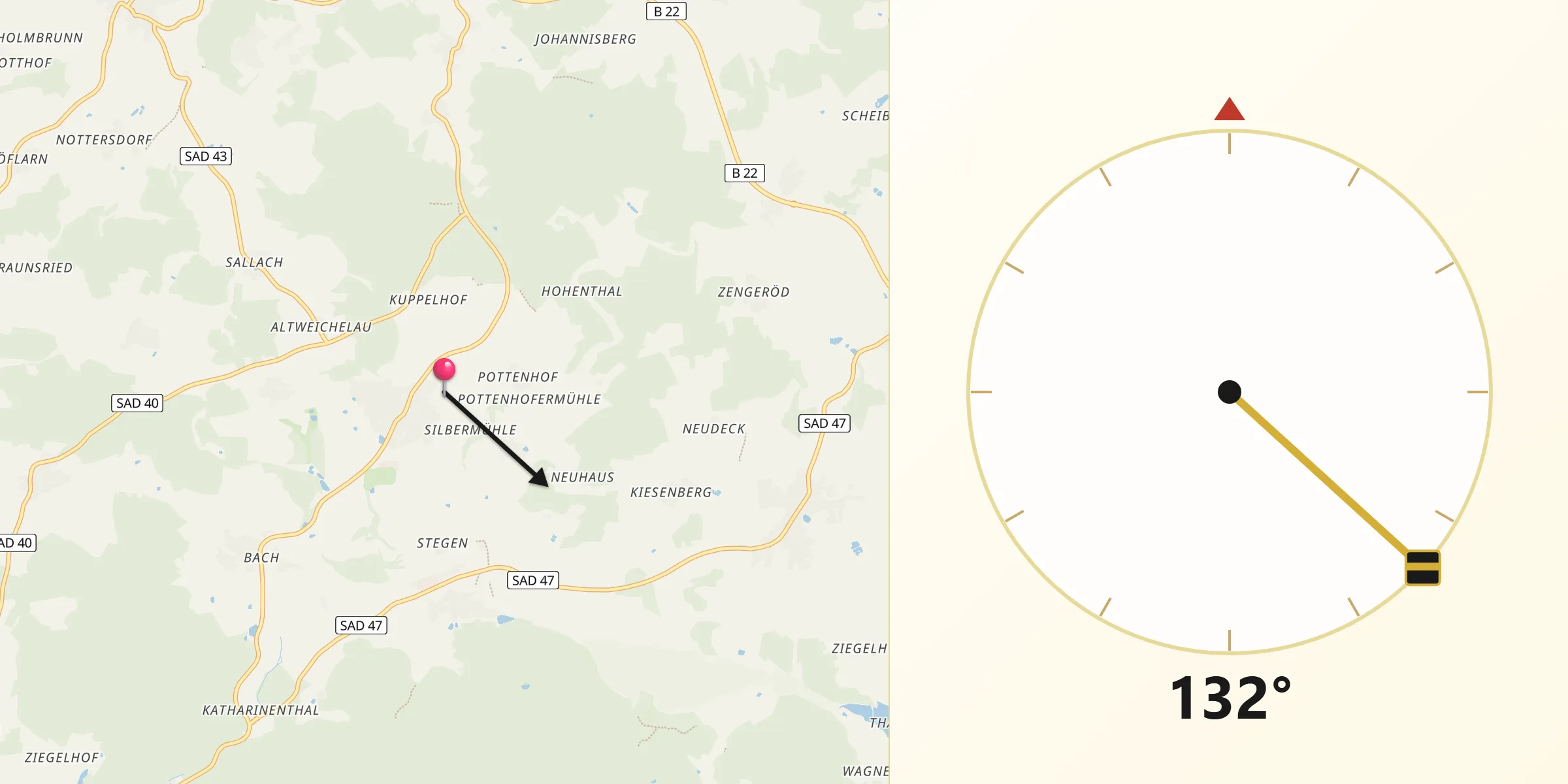 Qibla-Richtung von Dieterskirchen
