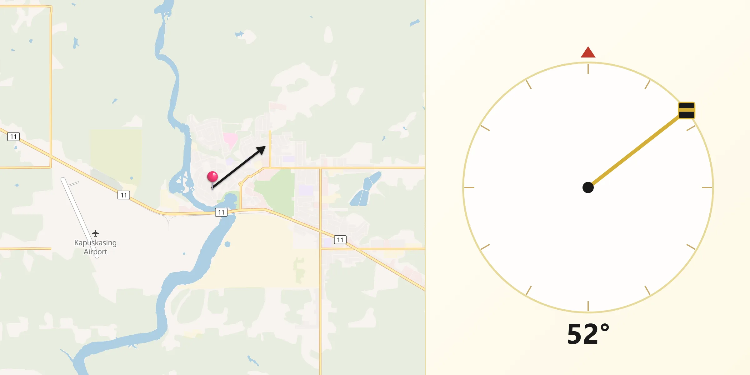 Qibla Direction from Kapuskasing