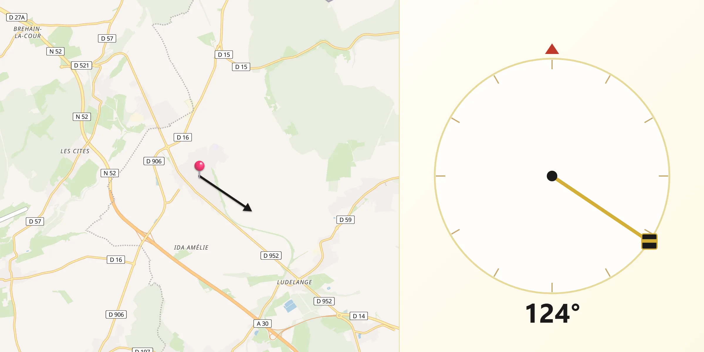 Direction vers la Qibla depuis Aumetz