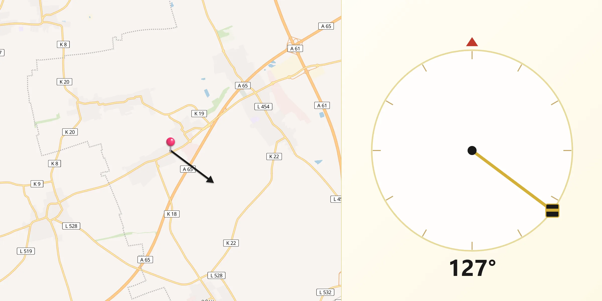 Qibla-Richtung von Hochdorf-Assenheim