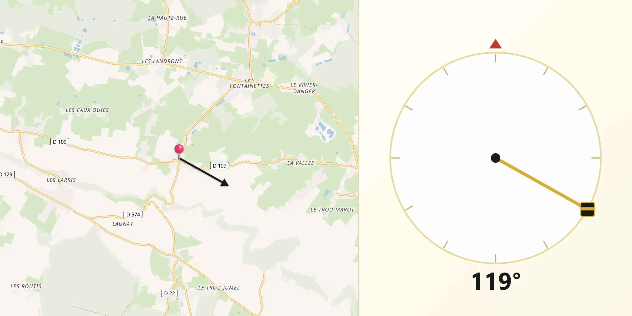 Direction vers la Qibla depuis Saint-Aubin-en-Bray