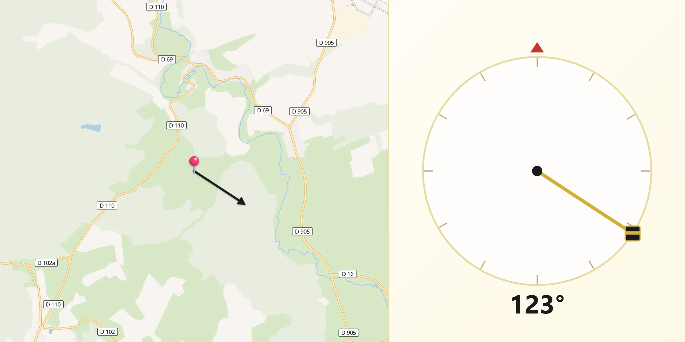 Direction vers la Qibla depuis Jametz