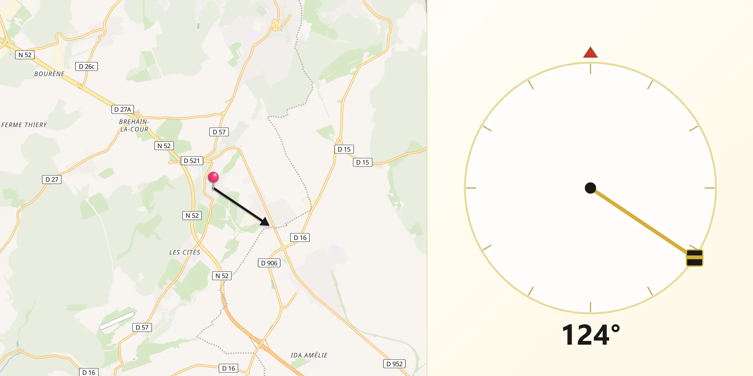 Direction vers la Qibla depuis Crusnes